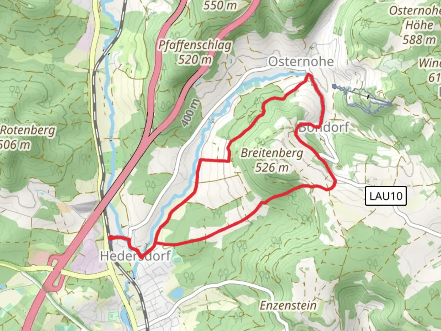 An image depicting the trail Osternohe Morsbrunn and Lohmuehle Loop and its surrounding area.