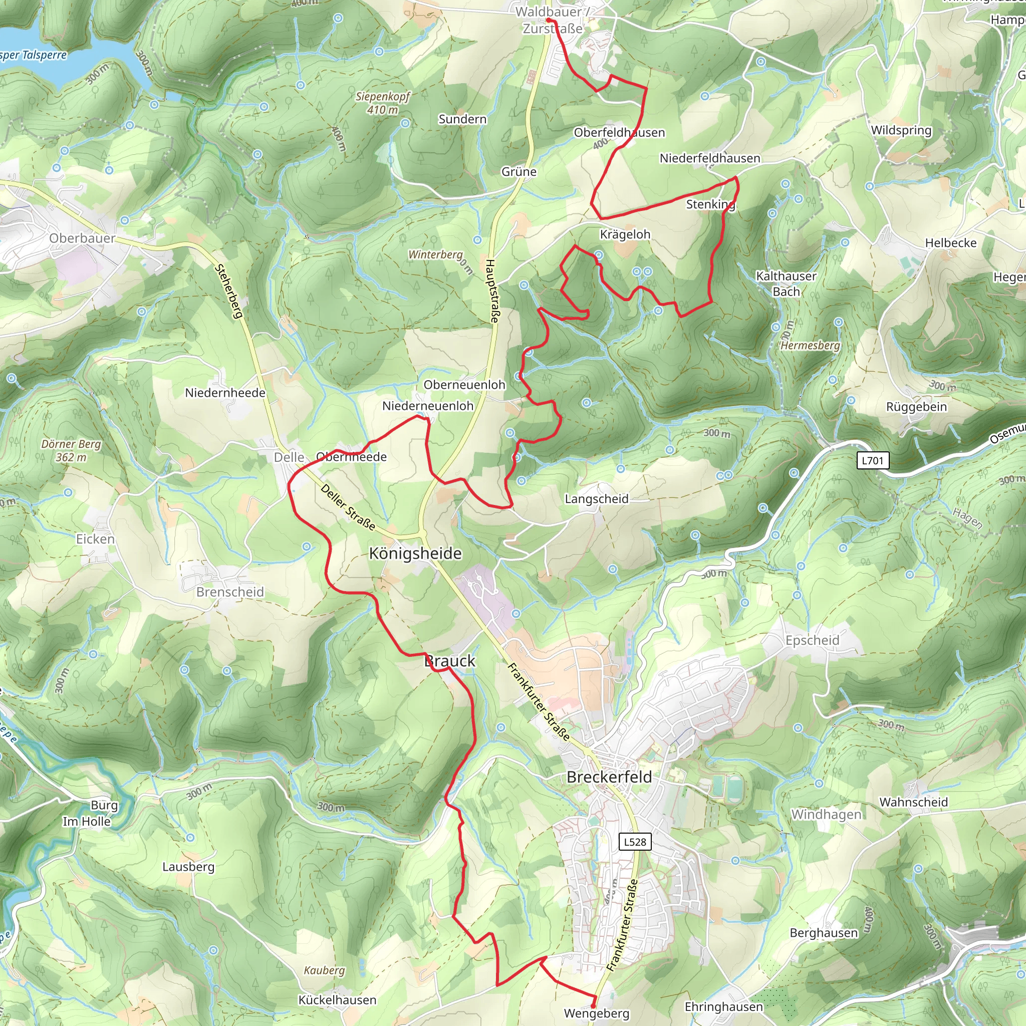 Waldbauer to Wengeberg Walk mobile static map