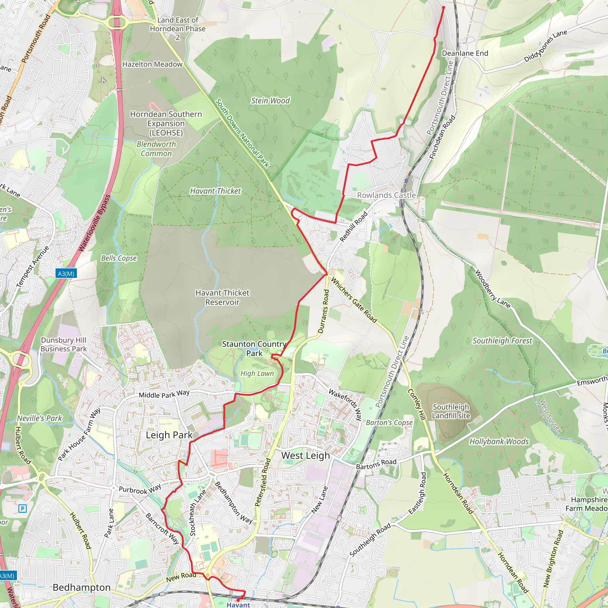 Finchdean to Havant Walk mobile static map