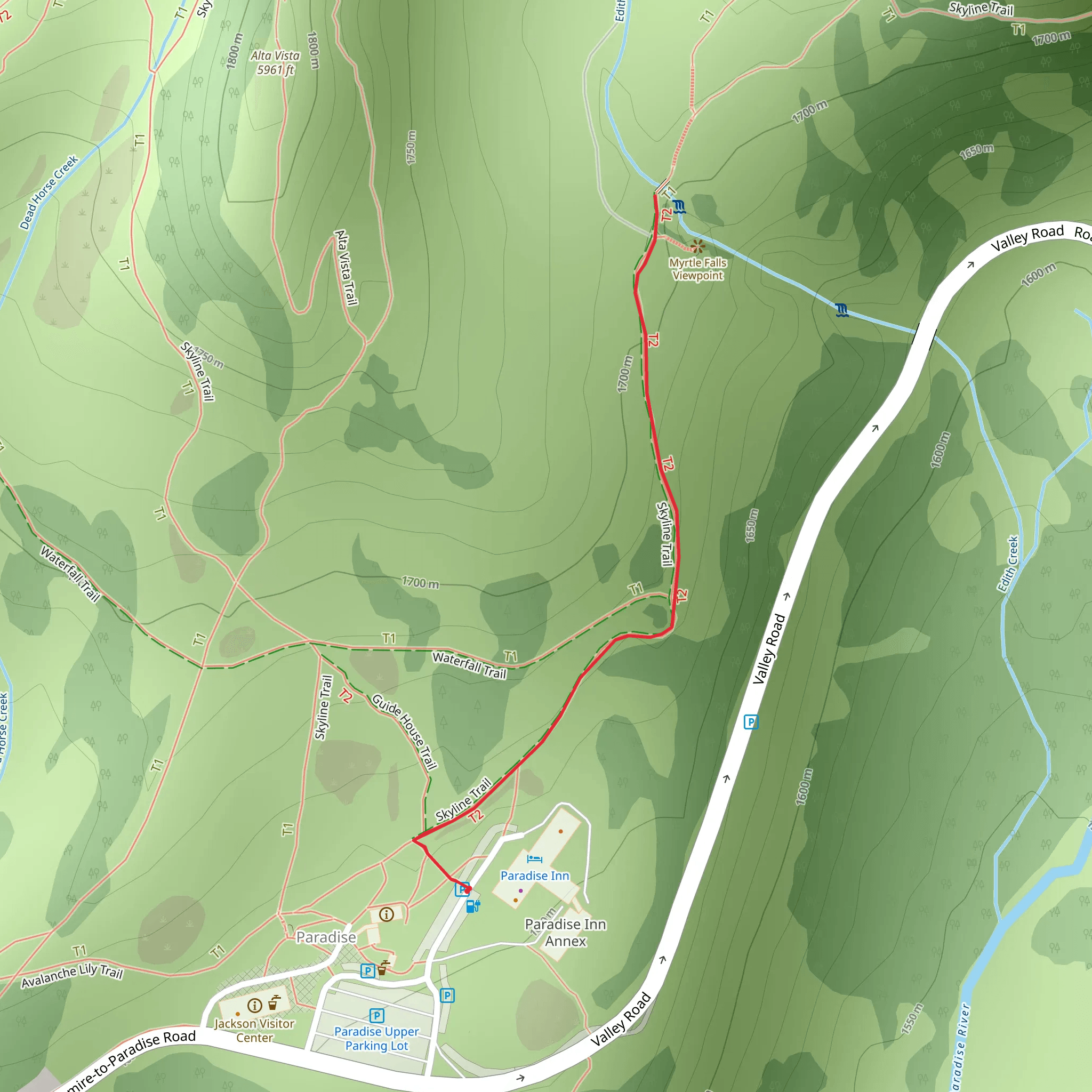 Myrtle Falls Viewpoint via Skyline Trail mobile static map