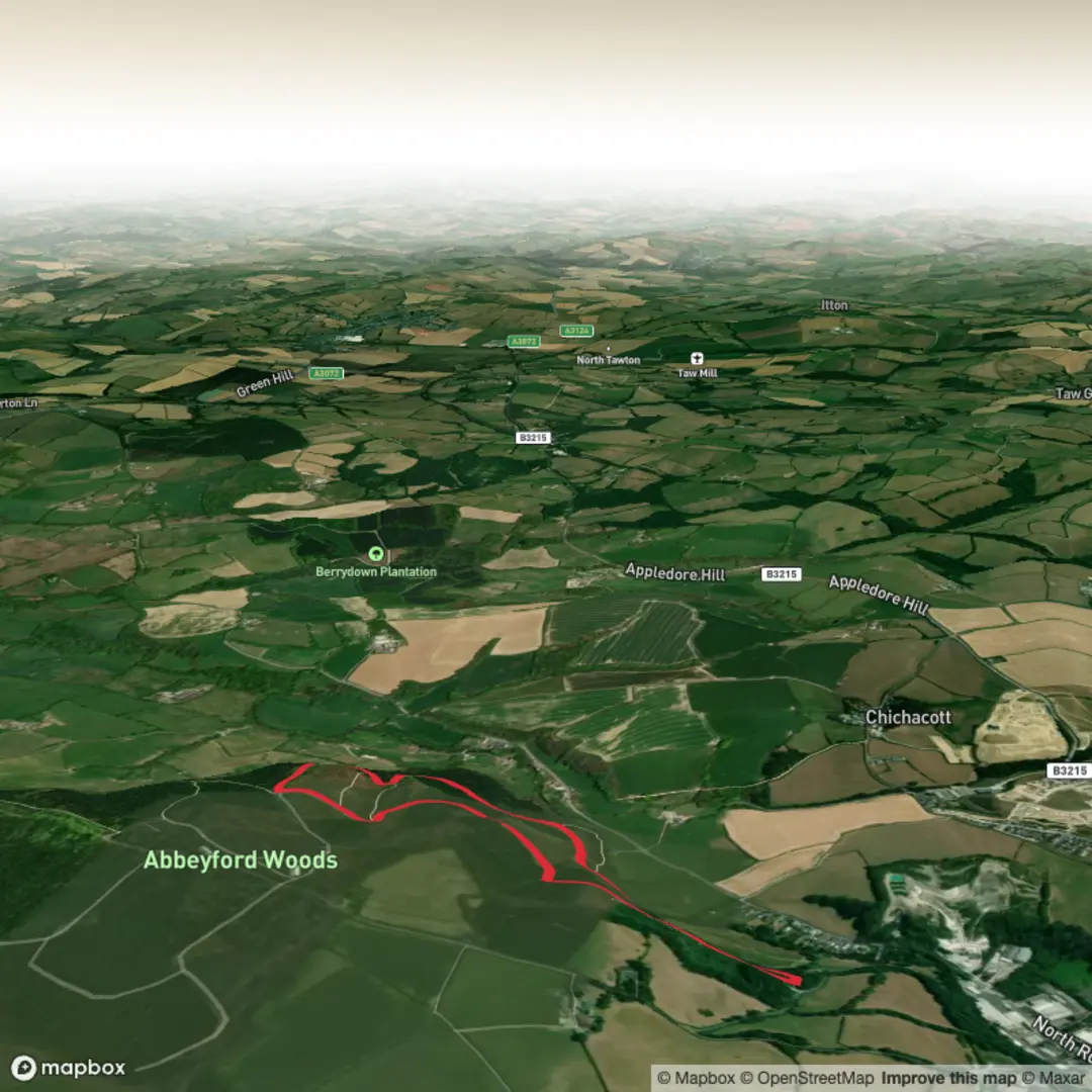 An image depicting the trail Abbeyford Woods Short Loop and its surrounding area.