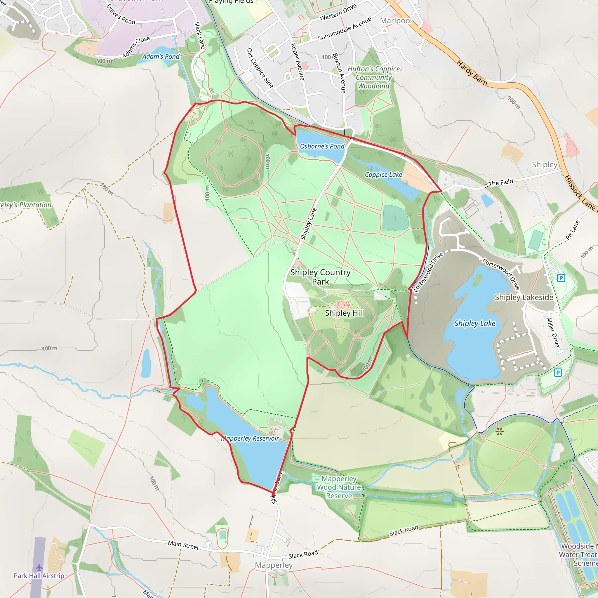 Mapperley Reservoir and Coppice Lake Loop mobile static map