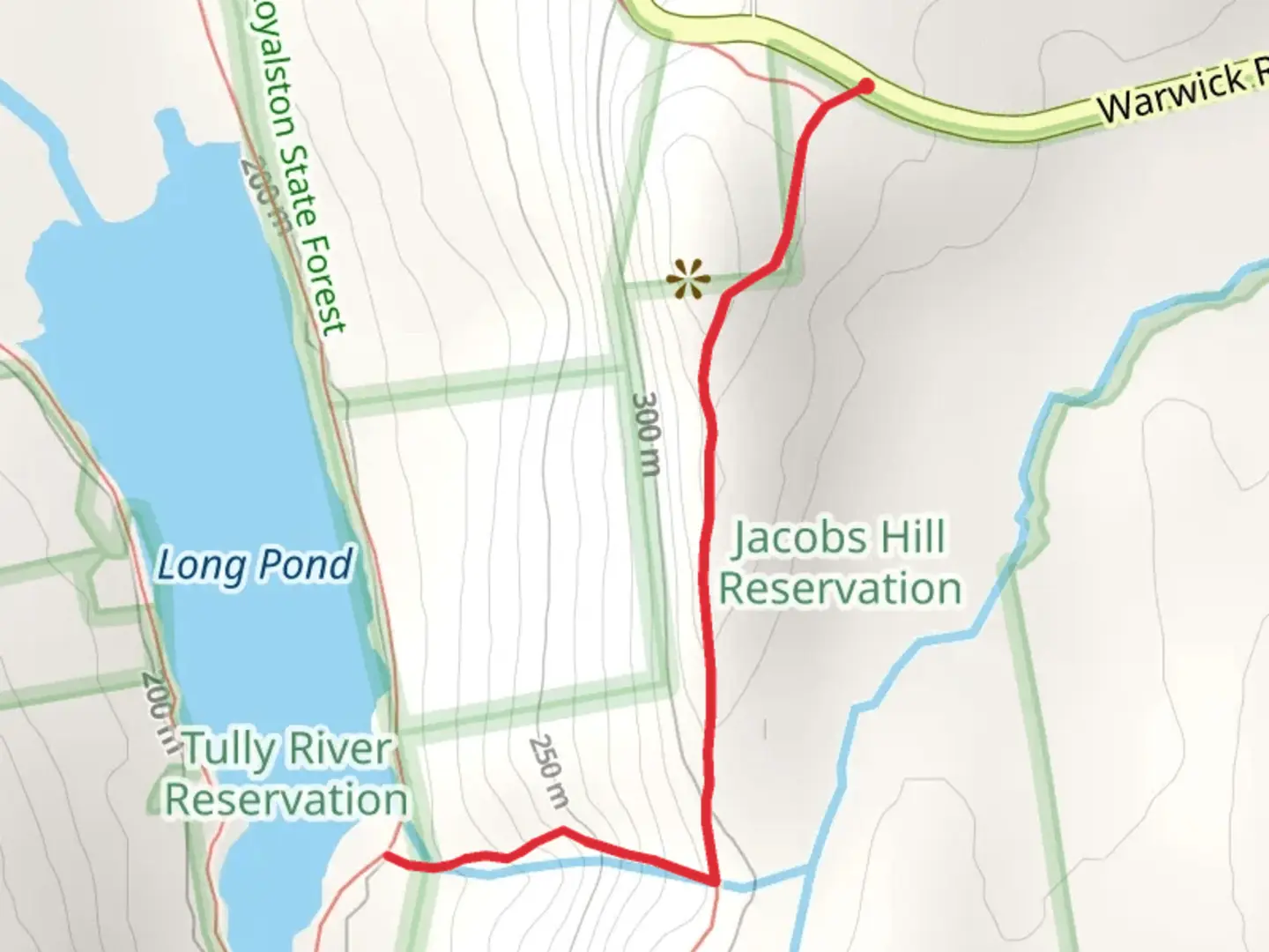 An image depicting the trail Tully Trail via Warwick Road and its surrounding area.