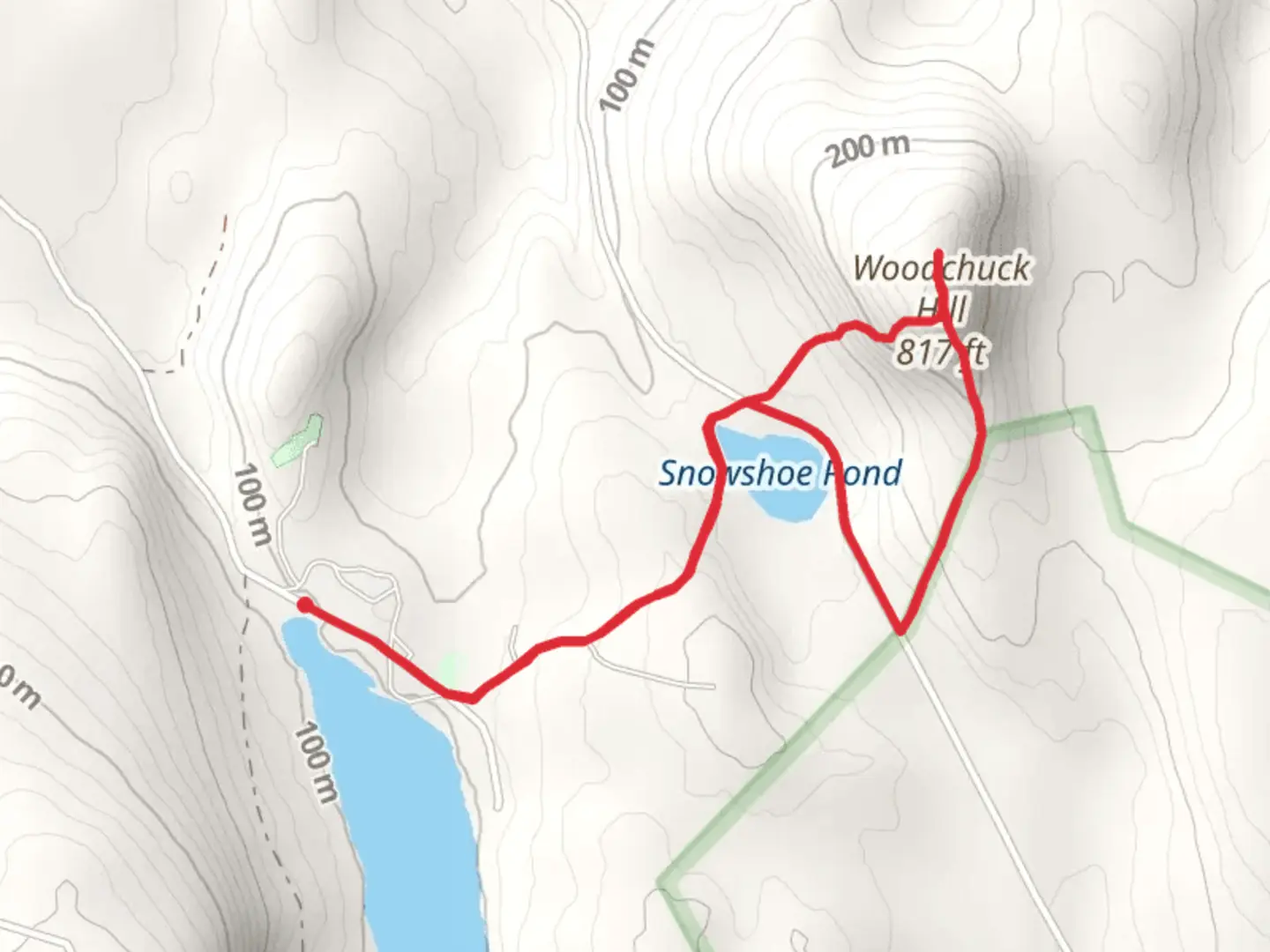 An image depicting the trail Woodchuck Hill - Snowshoe PondLoop and its surrounding area.