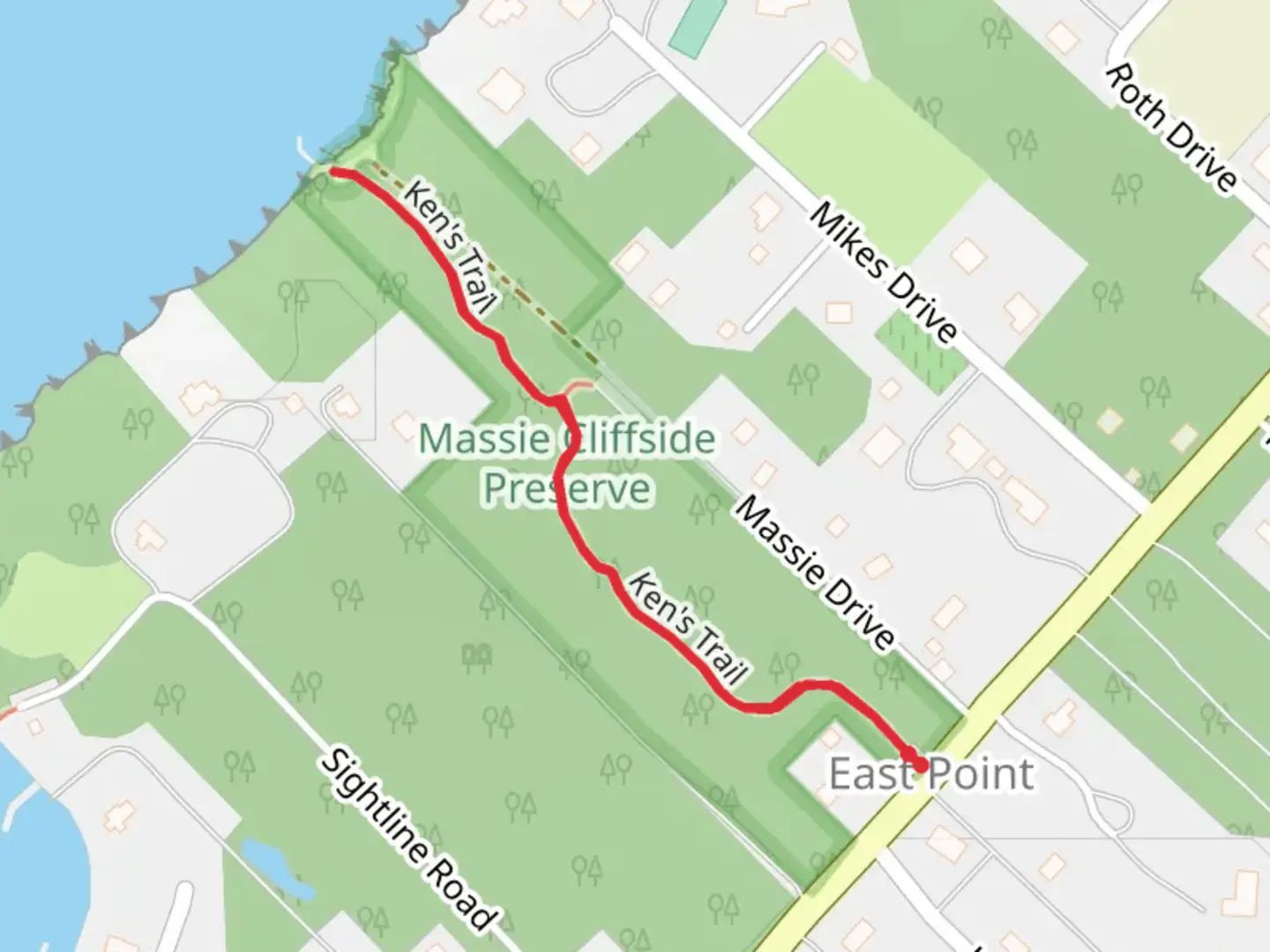 An image depicting the trail East Point from Columbus Avenue and its surrounding area.