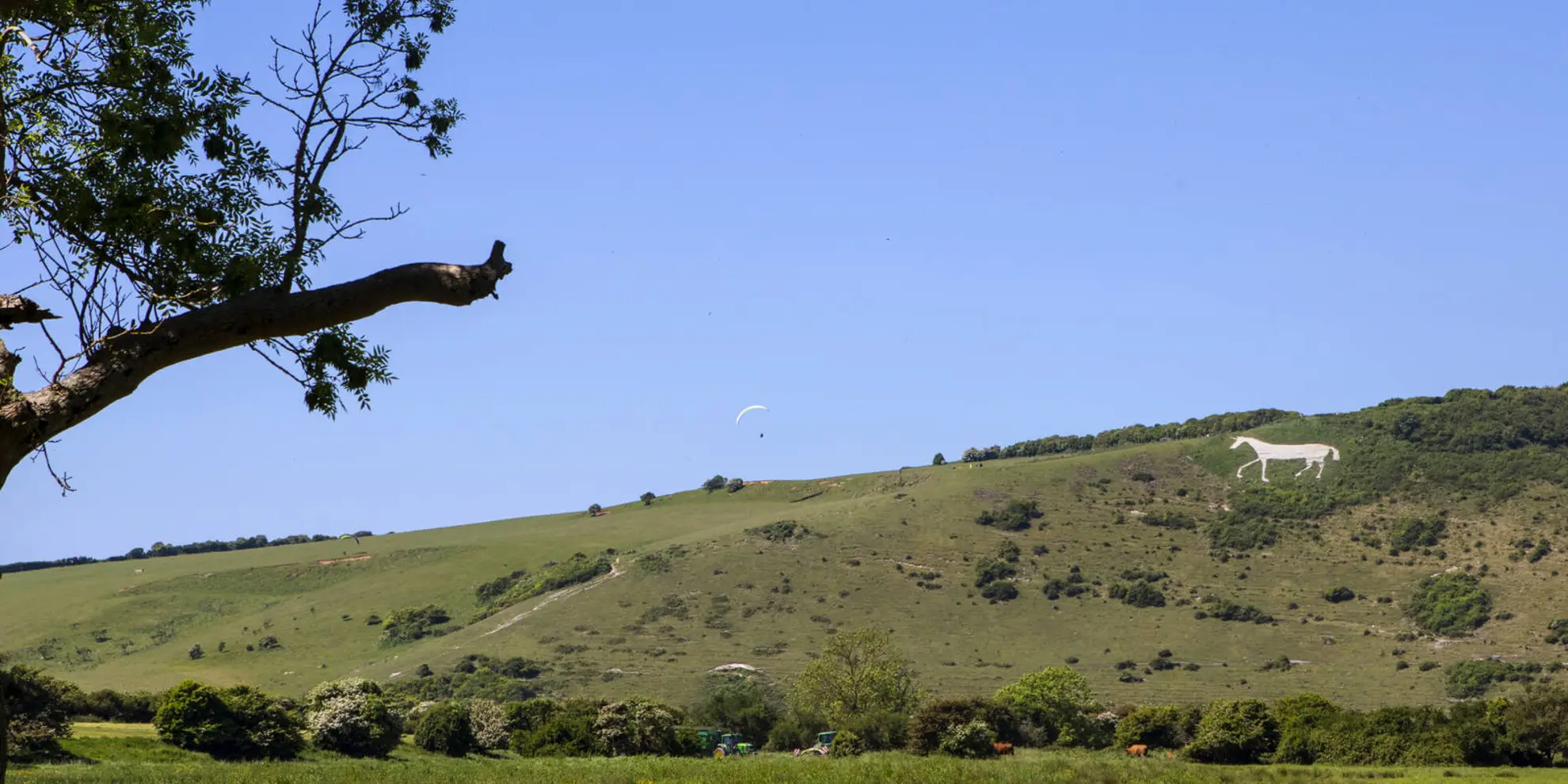 An image depicting the trail High and Over White Horse and its surrounding area.