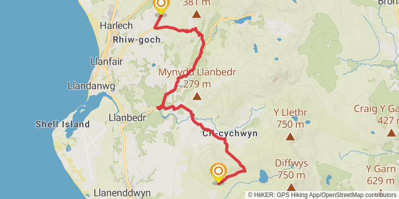 Rhinogs from Trawsfynydd stage 3 Map