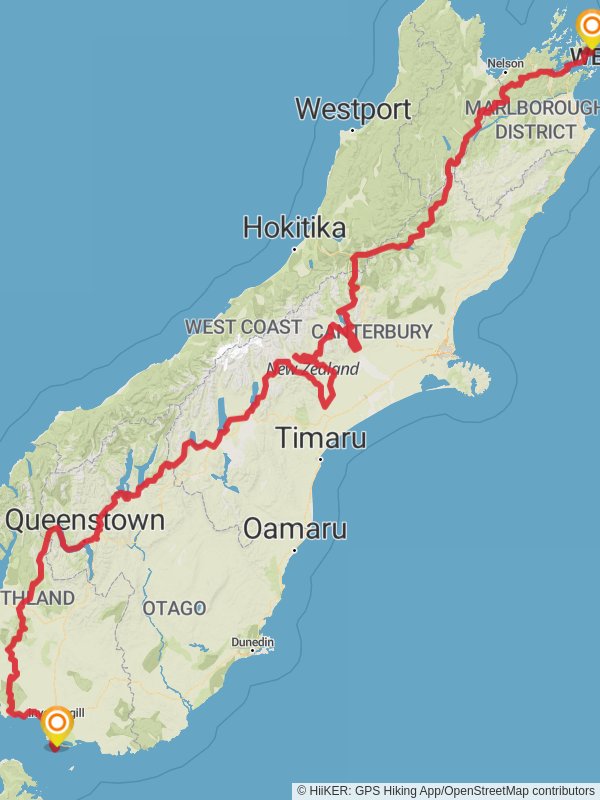 Te Araroa South Island mobile static map