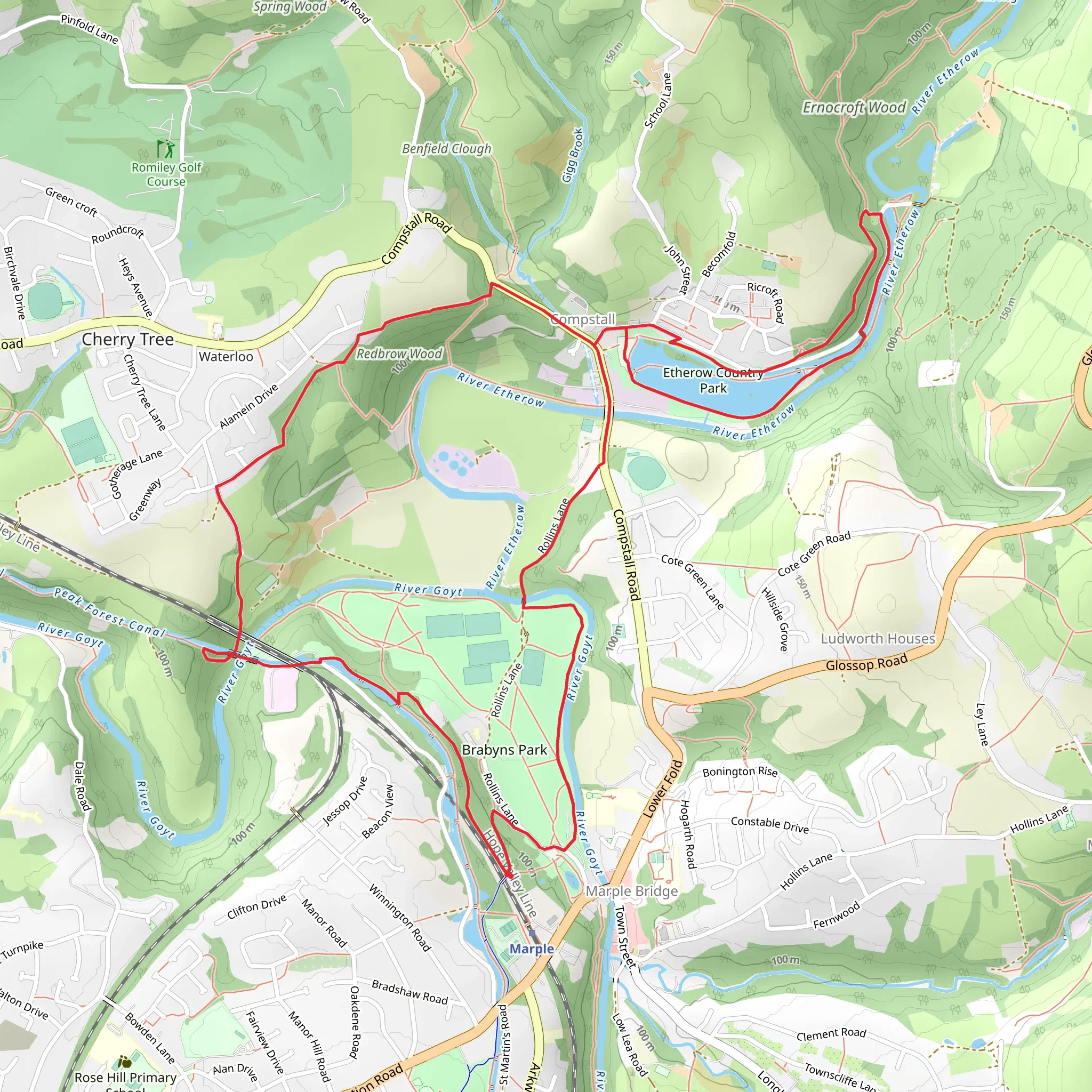 Brabyns Park and Etherow Country Park Loop mobile static map