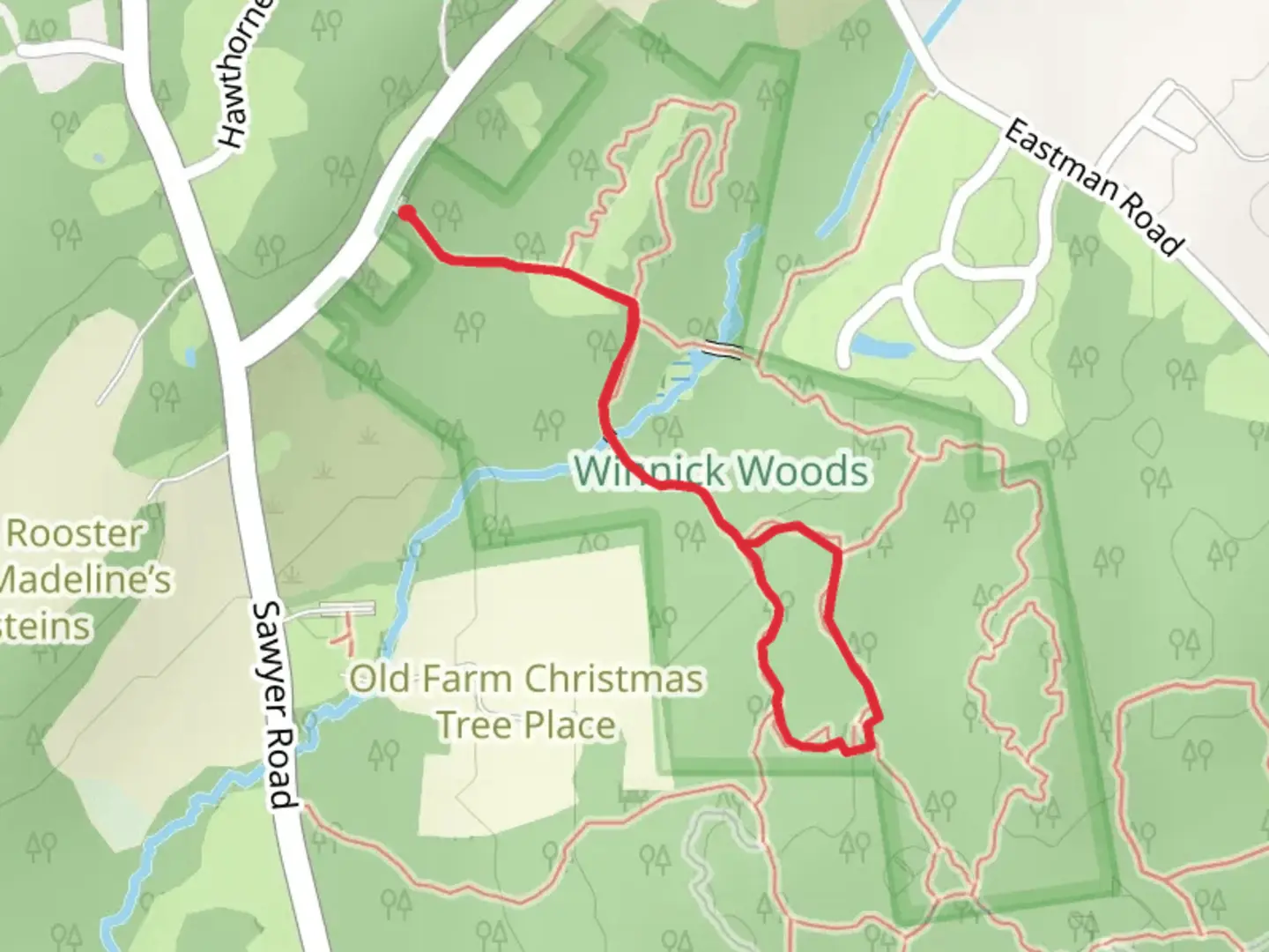 An image depicting the trail Sawyer Road Loop and its surrounding area.