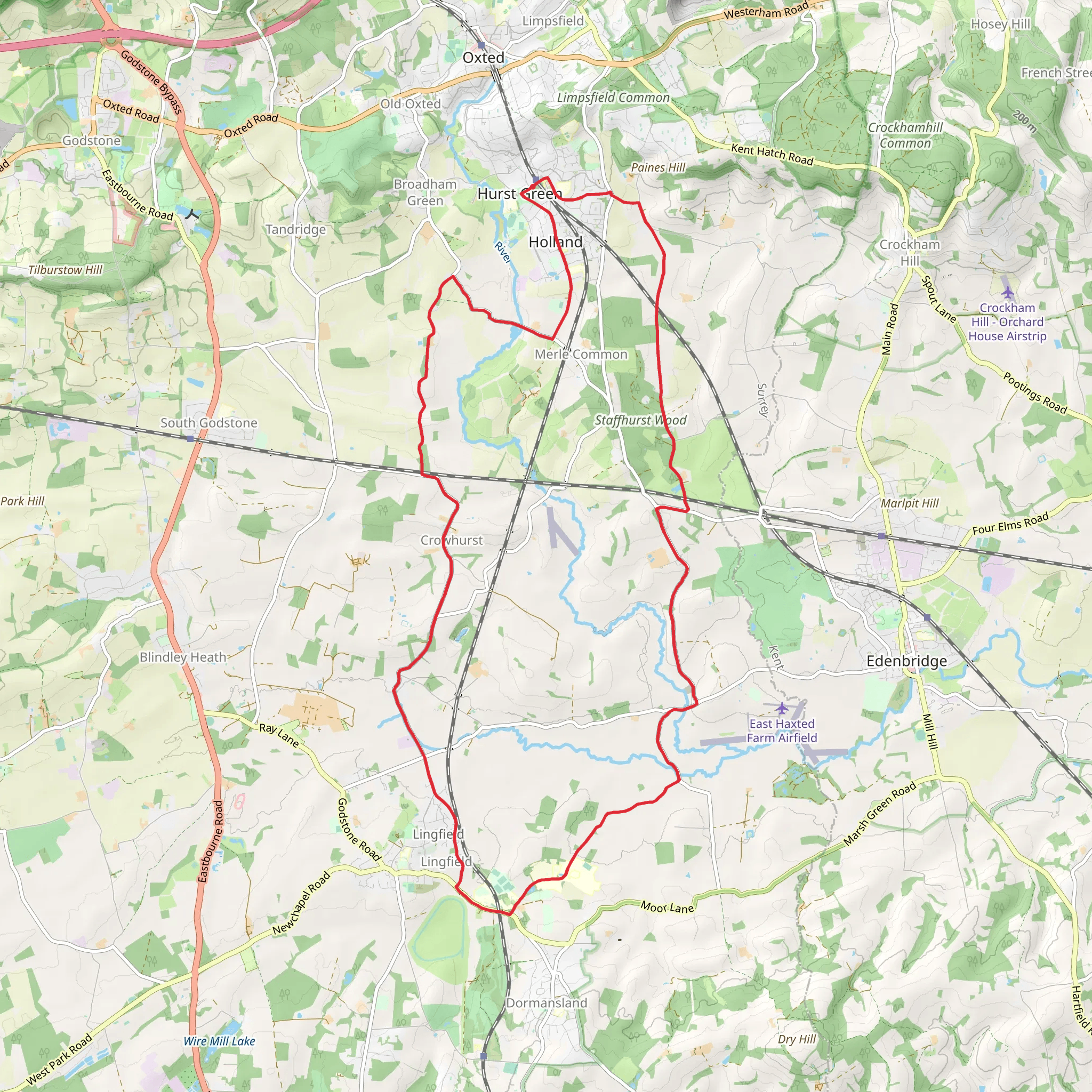 Hurst Green, Merle Common and Lingfield Loop mobile static map