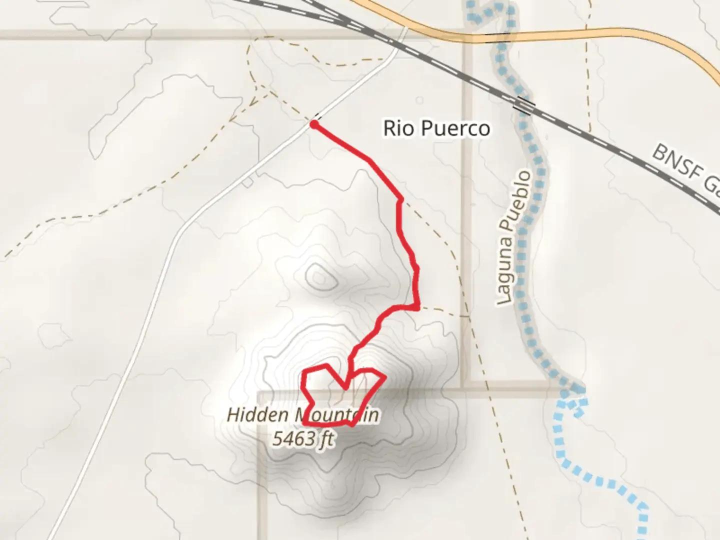An image depicting the trail Hidden Mountain from Landfill Road and its surrounding area.
