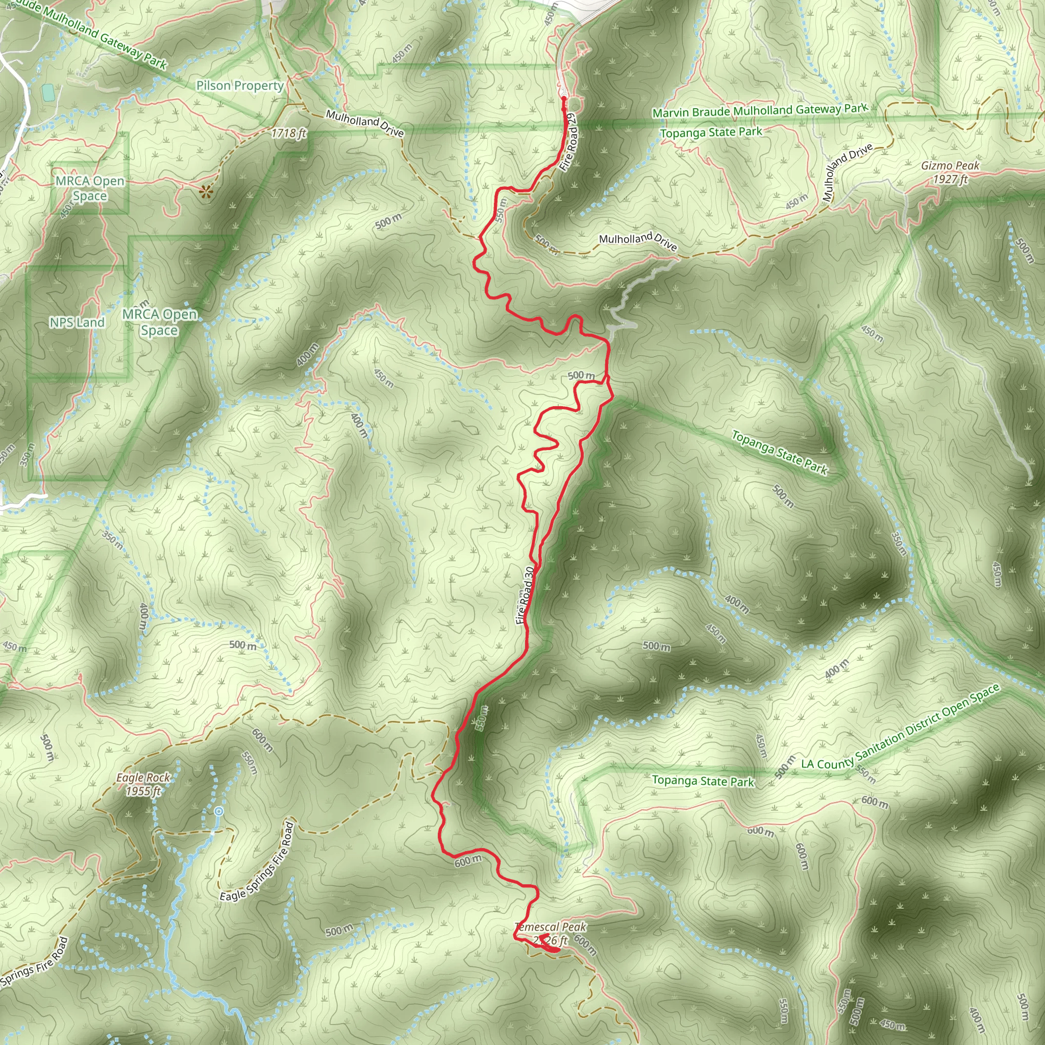 Temescal Peak via Rita Walters Trail mobile static map