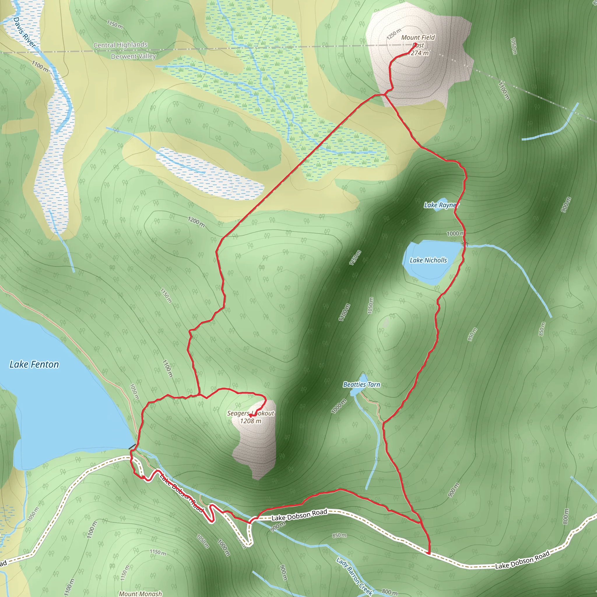 Mount Field East via Lake Nicholls mobile static map