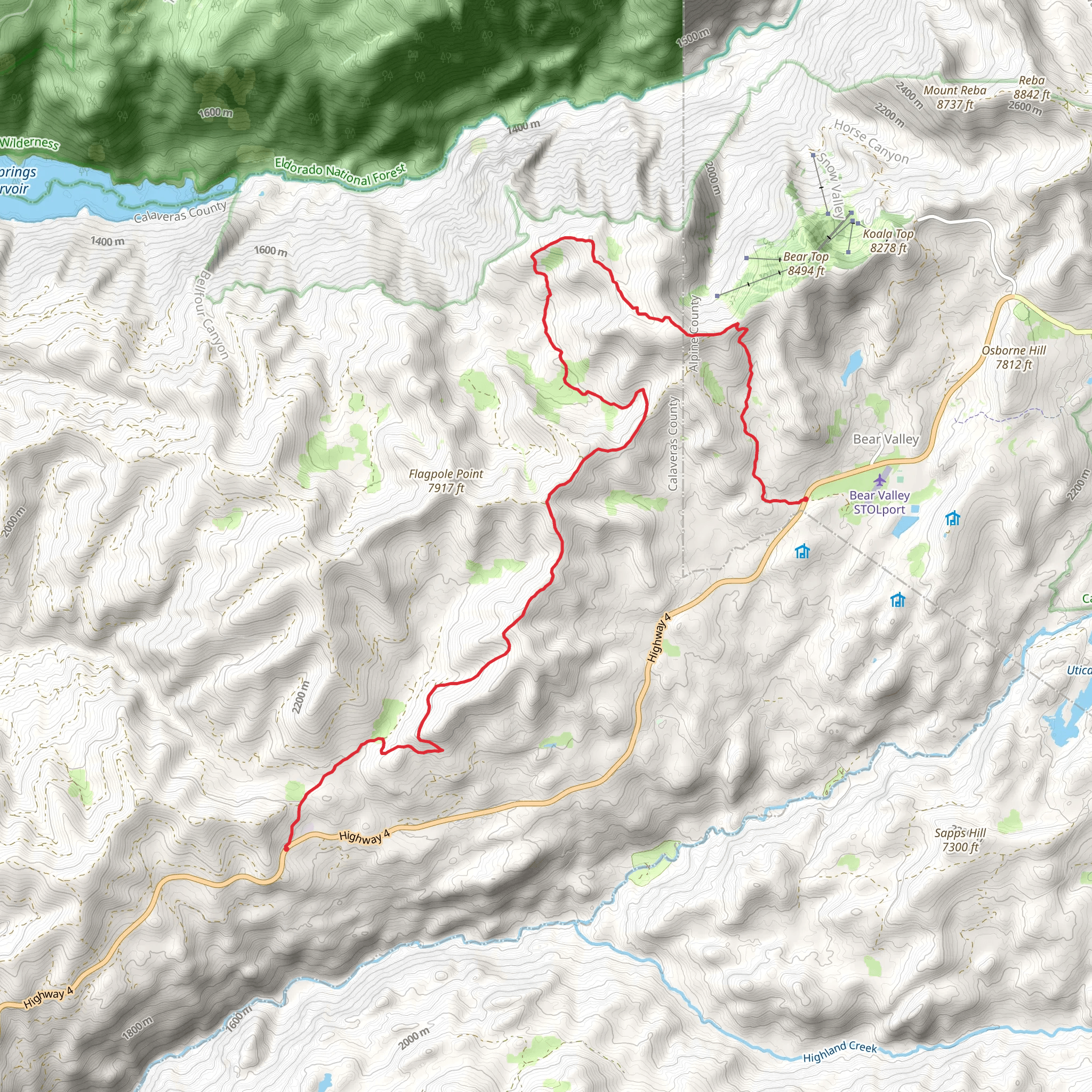 Bear Valley to Big Meadow via Mokelumne Coast to Crest Trail mobile static map