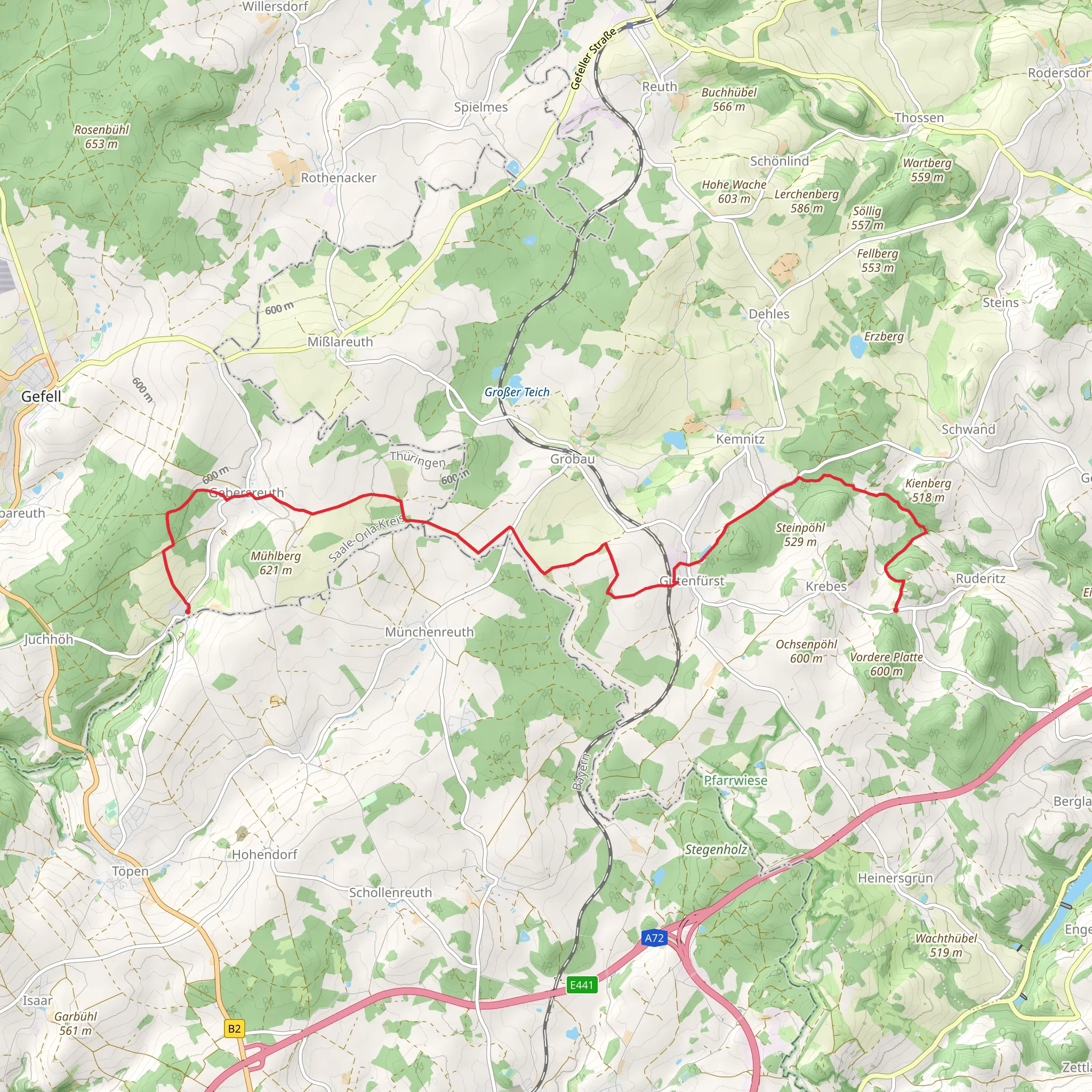 Unteres Playyenhaus to Moedlareuth via Kammweg Erzgebirge - Vogtland mobile static map