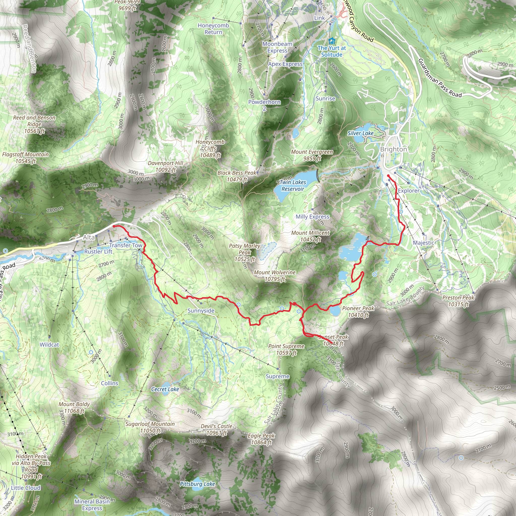 Catherine's Pass Trail and Lake Mary mobile static map