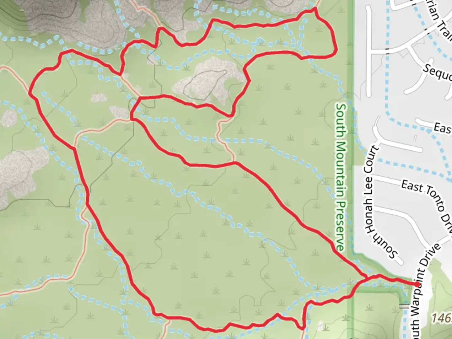 An image depicting the trail Warpaint North, Desert Classic and Secret Loop Trail and its surrounding area.