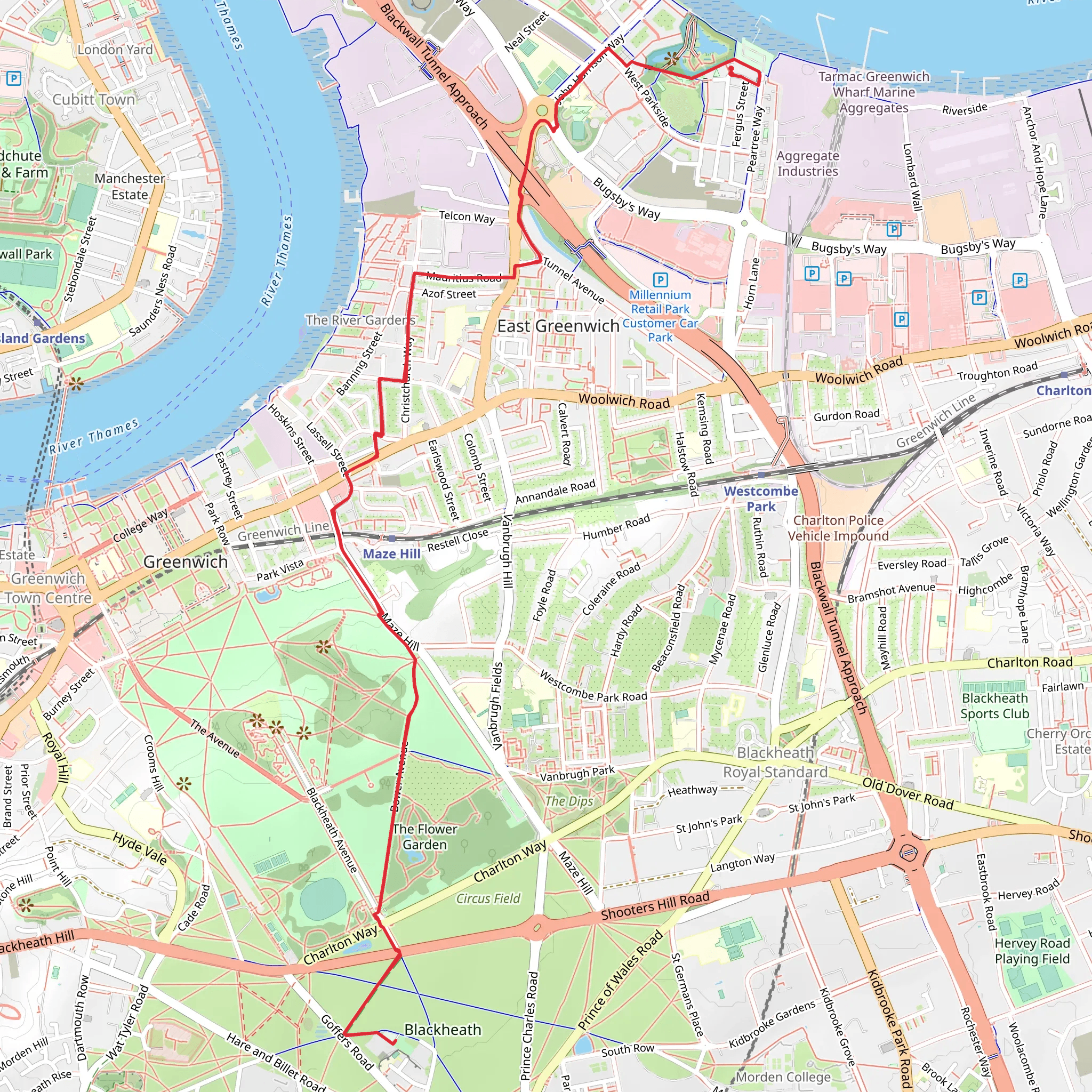 Greenwich Park and Blackheath Walk mobile static map