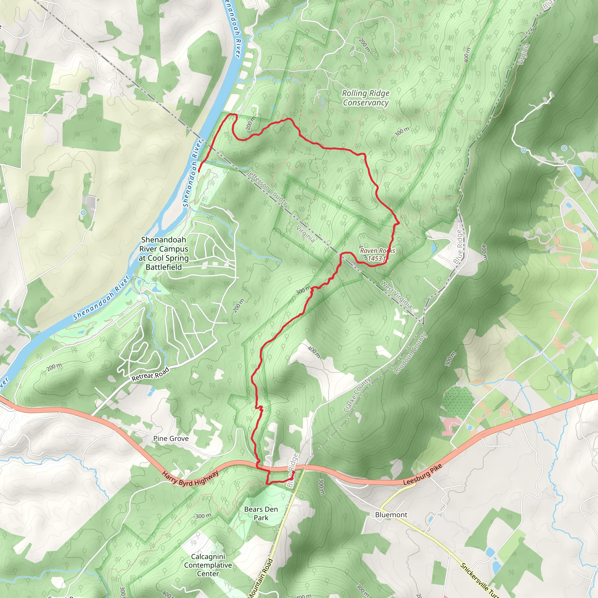 Appalachian Trail and Raven Rocks from Snickers Gap mobile static map
