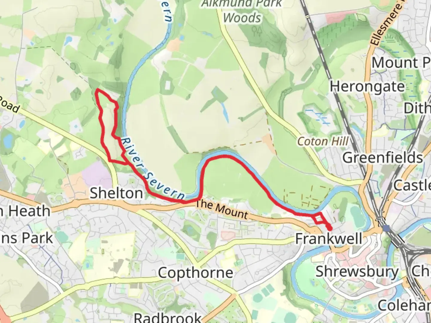 An image depicting the trail Shelton Rough and Spring Coppice via Shropshire Way and its surrounding area.