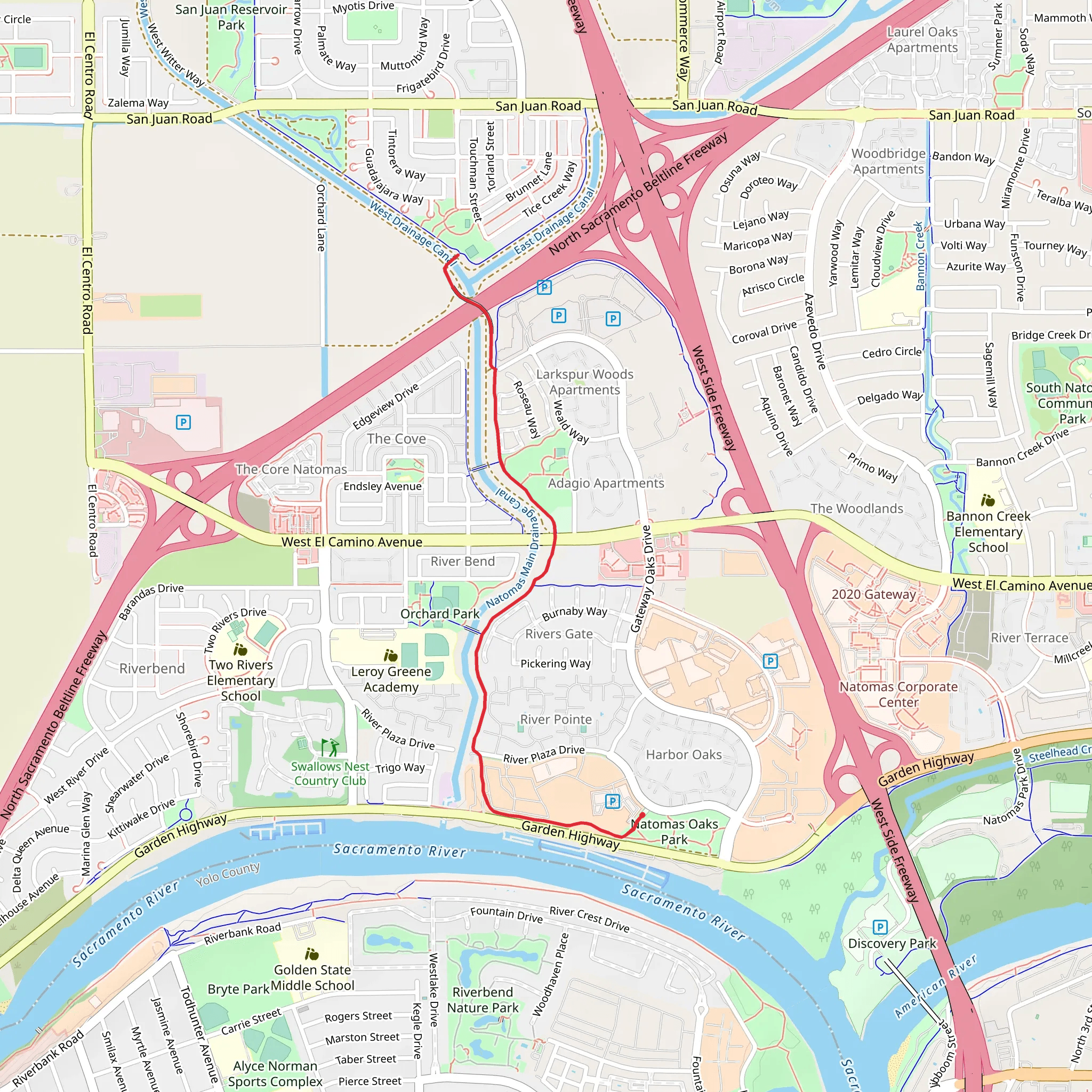 Garden Highway and Gateway Oaks Connector Trail mobile static map