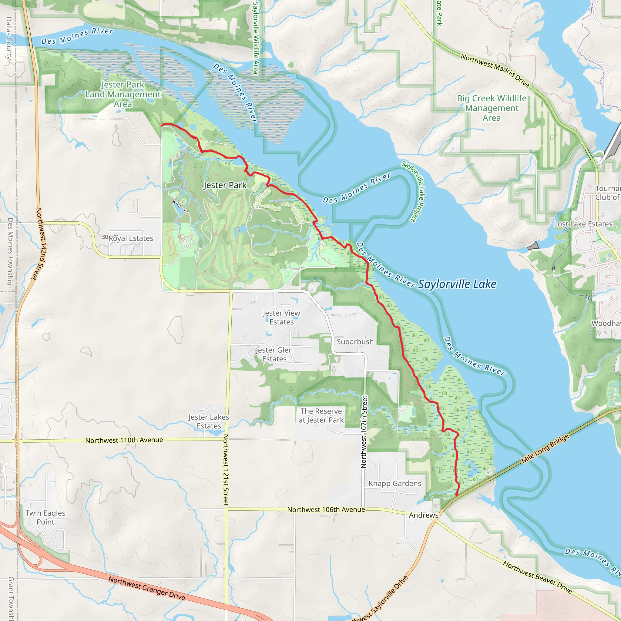 Saylorville Lake - Lakeshore Trail mobile static map