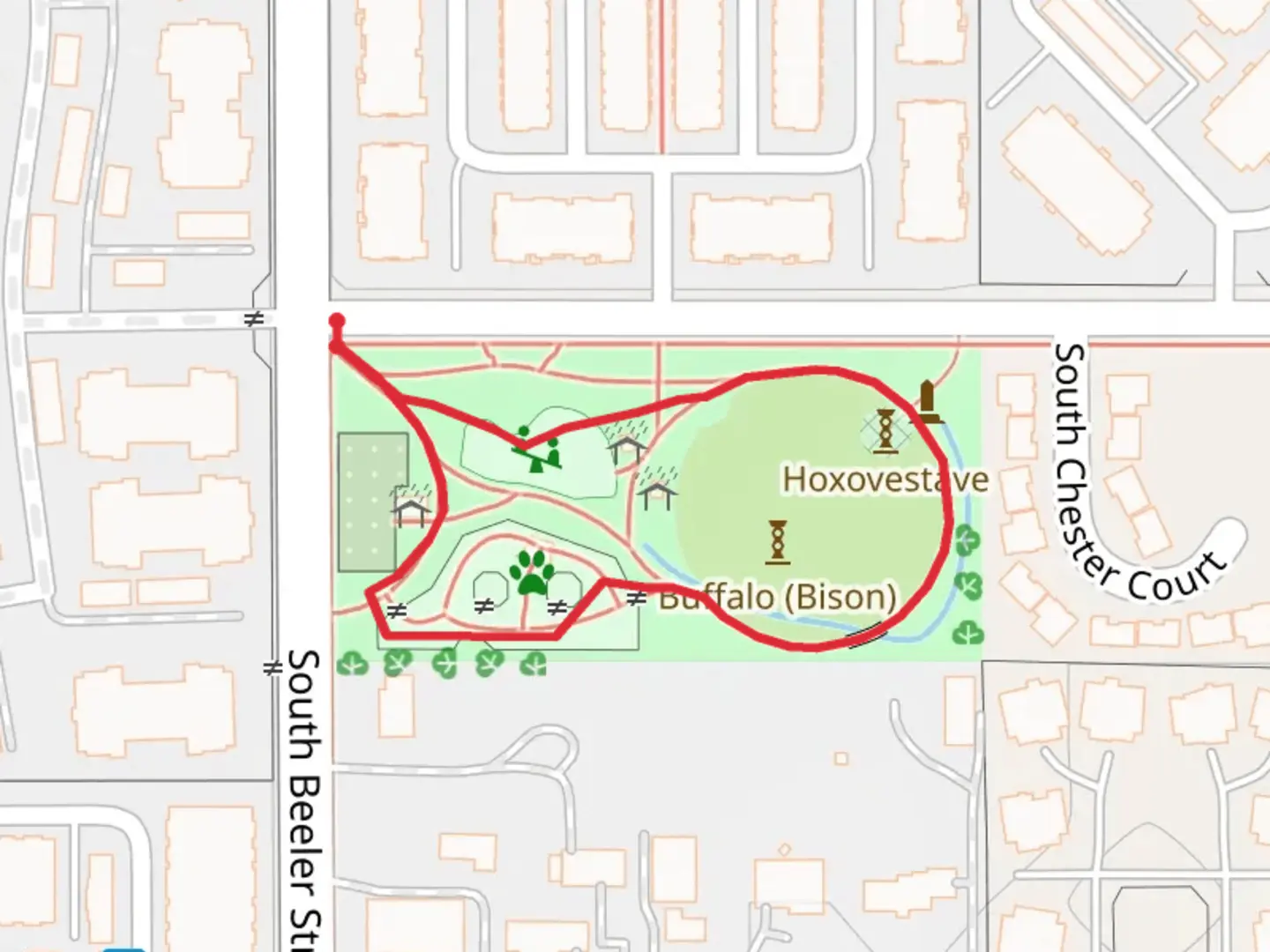 An image depicting the trail Tsistsistas Hinono'ei Park Loop and its surrounding area.