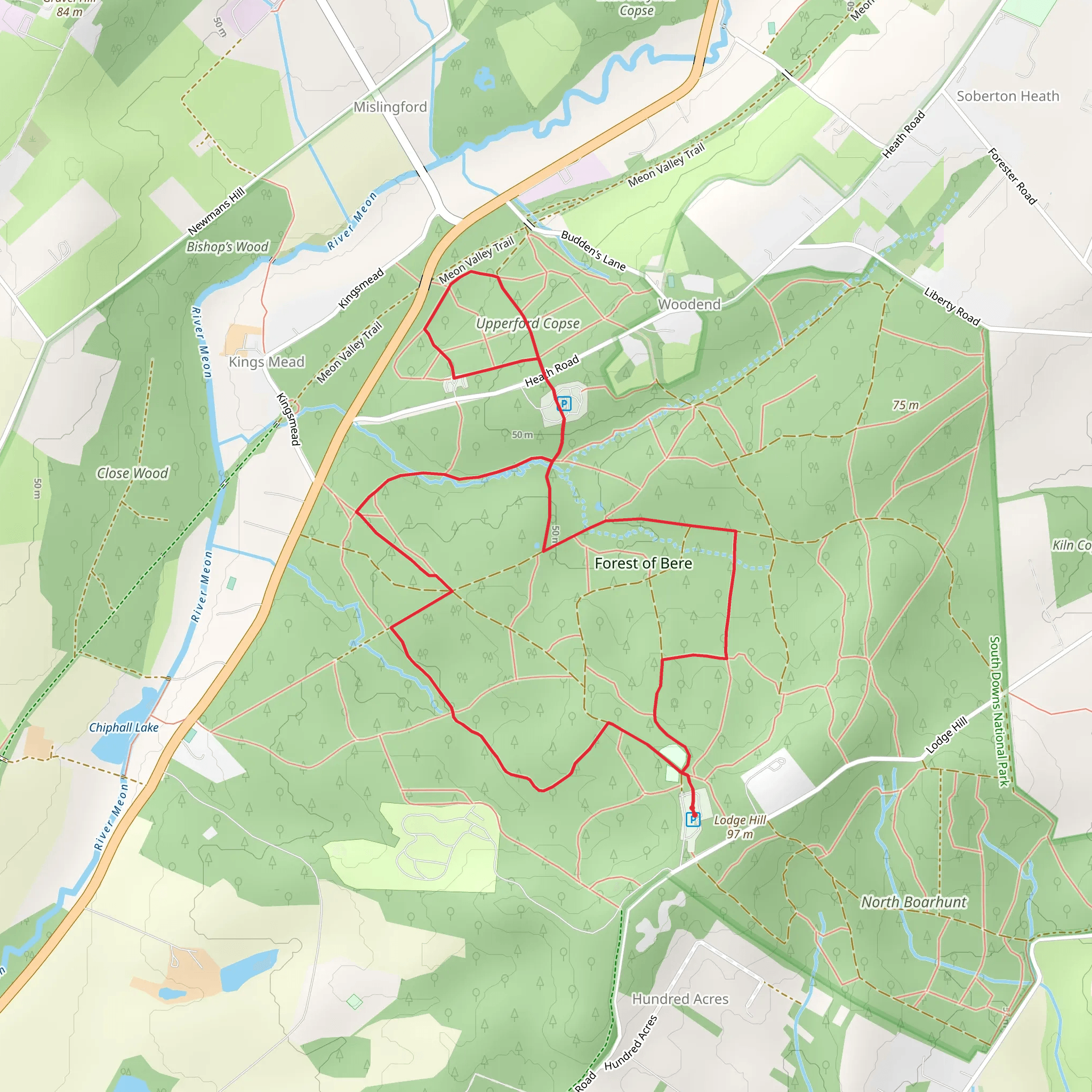 Forest of Bere and Upperford Copse Loop mobile static map