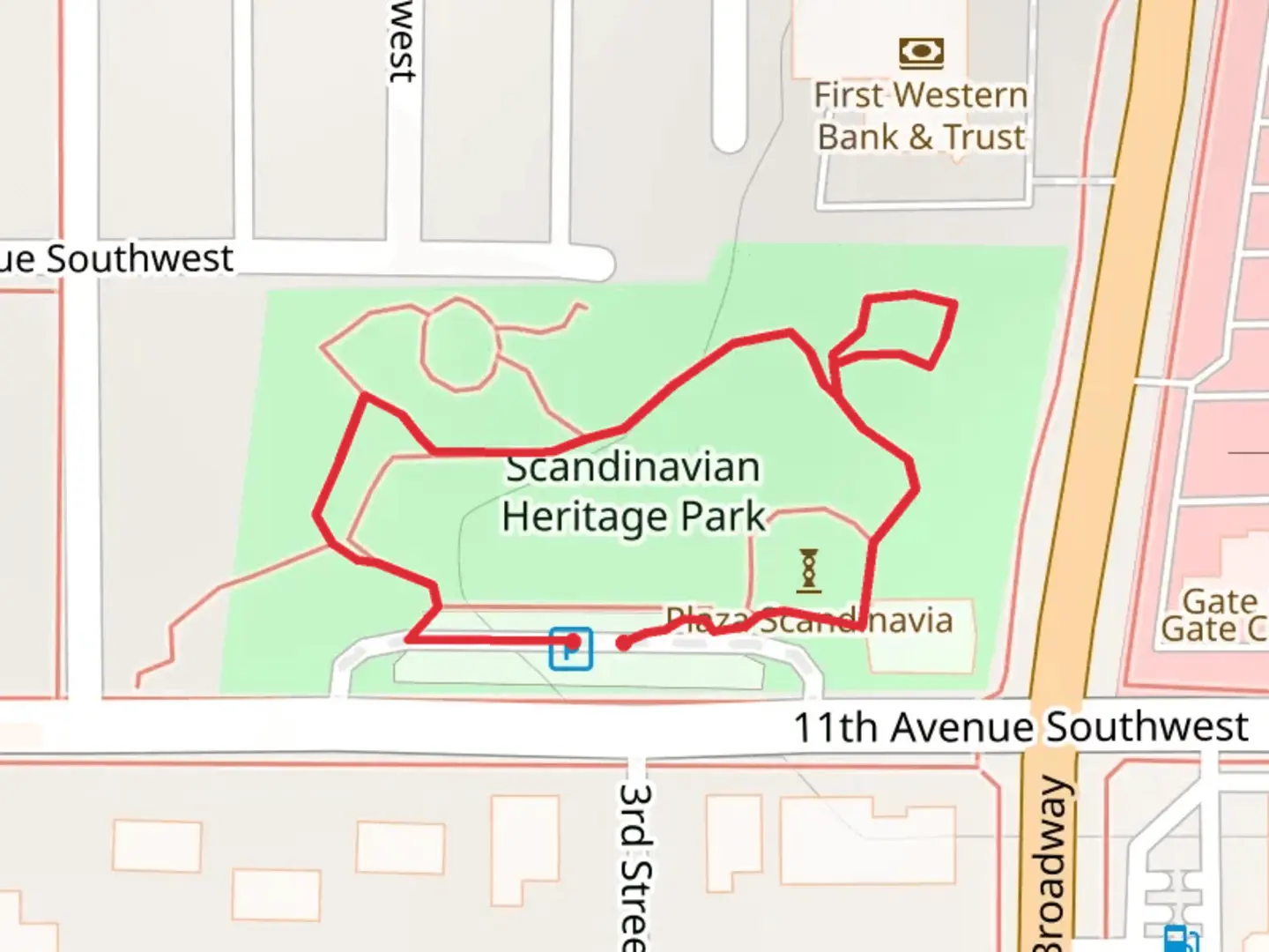 An image depicting the trail Scandinavian Heritage Park Loop and its surrounding area.