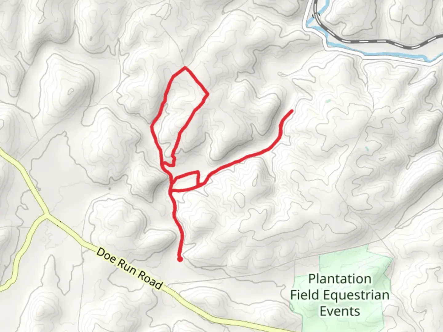 An image depicting the trail Buck Run Loop from McCorkles Rock Road and its surrounding area.