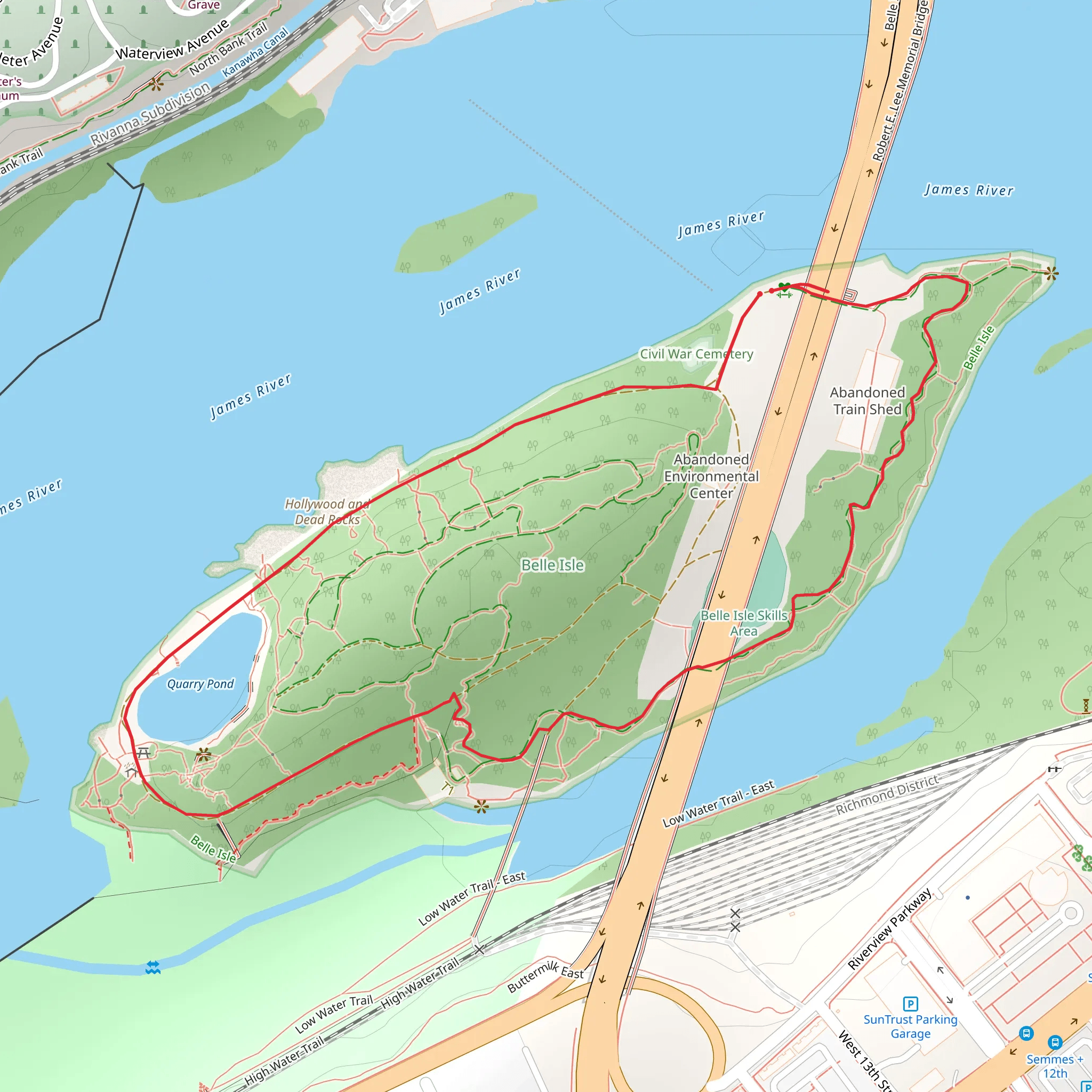 Quarry Pond and Belle Isle Loop mobile static map