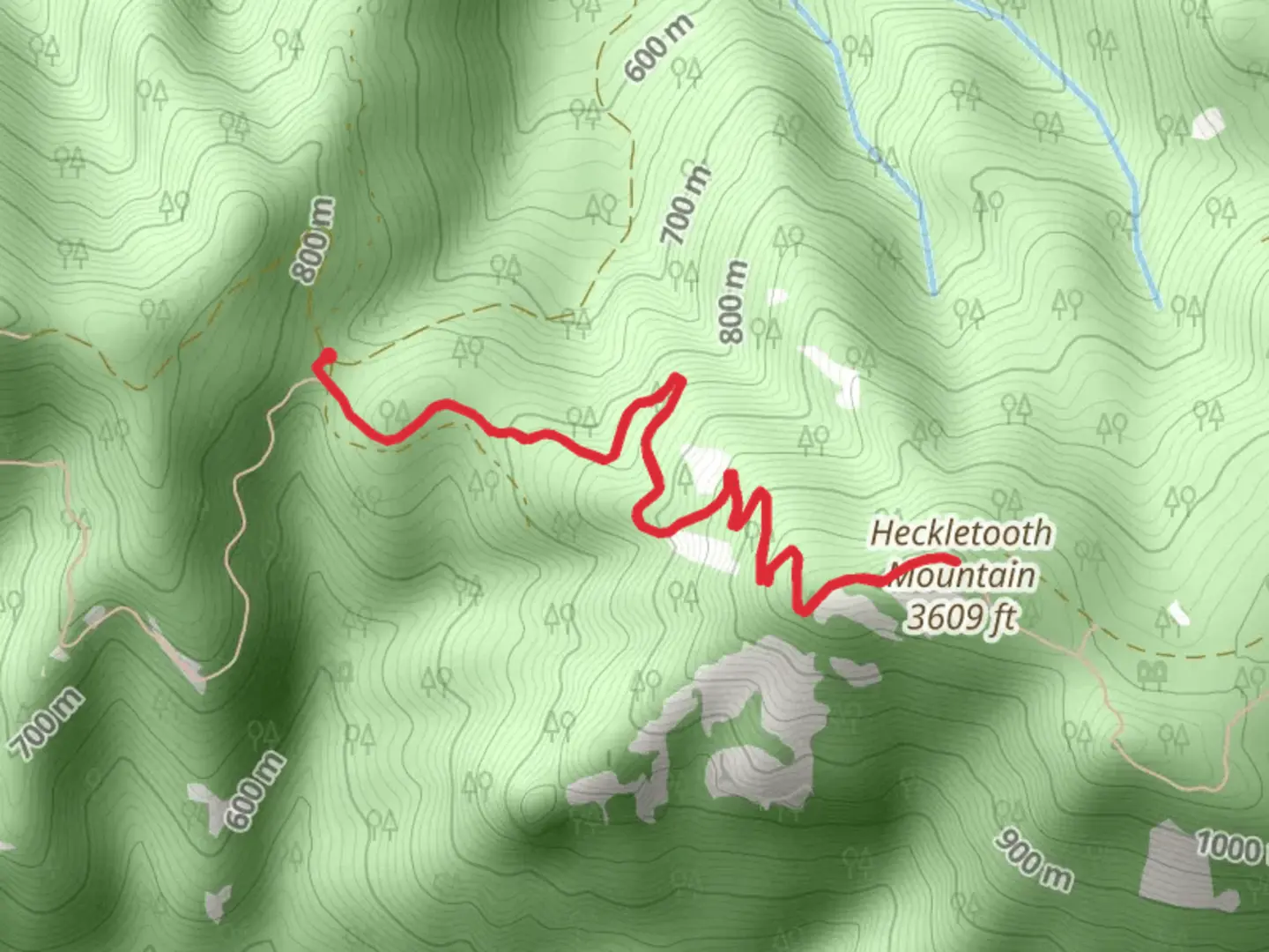 An image depicting the trail Heckletooth Mountain via Eugene to Crest Trail and its surrounding area.