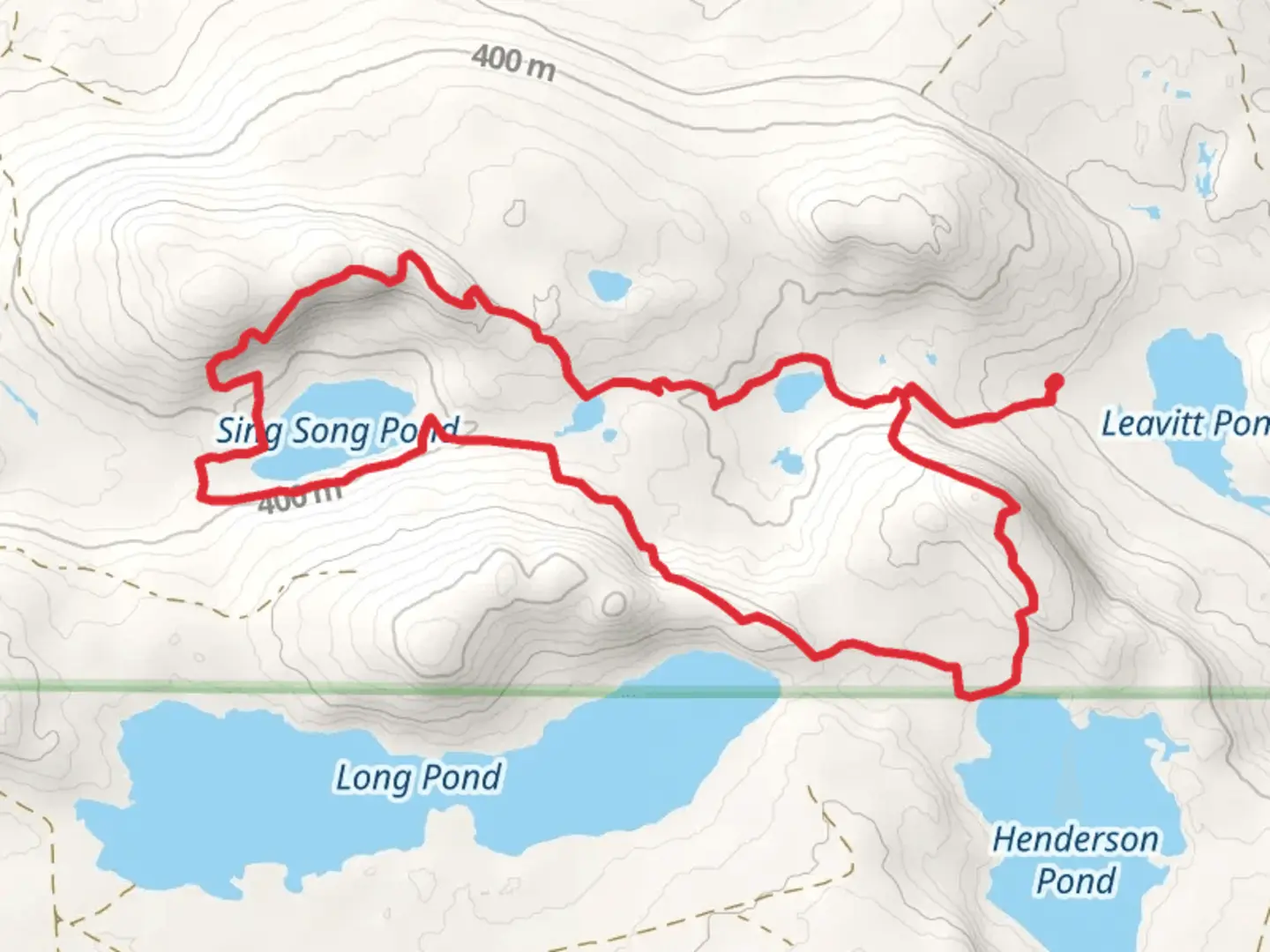 An image depicting the trail Harding Pond and Great Circle Trail Loop via Leavitt Pond and its surrounding area.