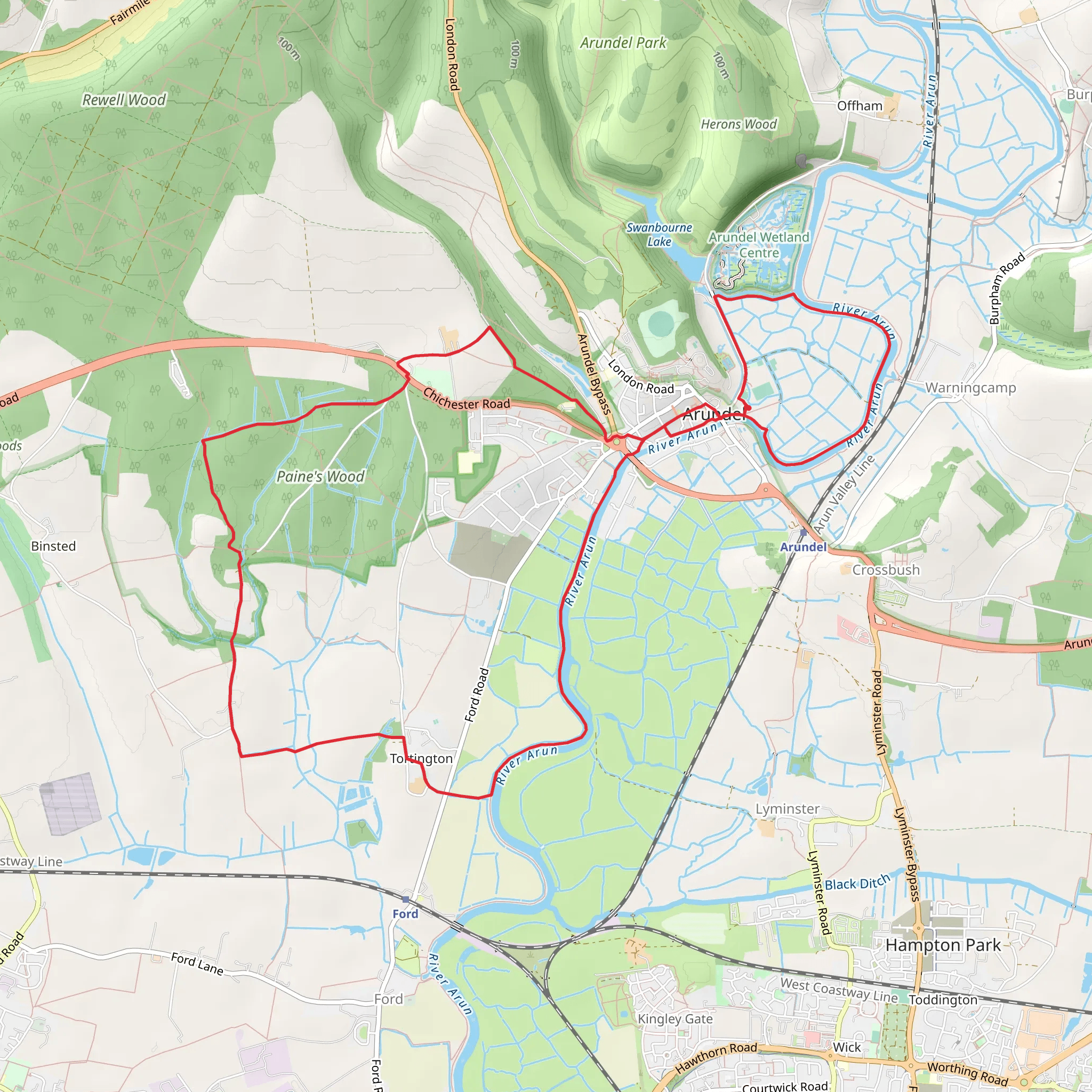 Paine's Wood and Arundel Castle Walk mobile static map