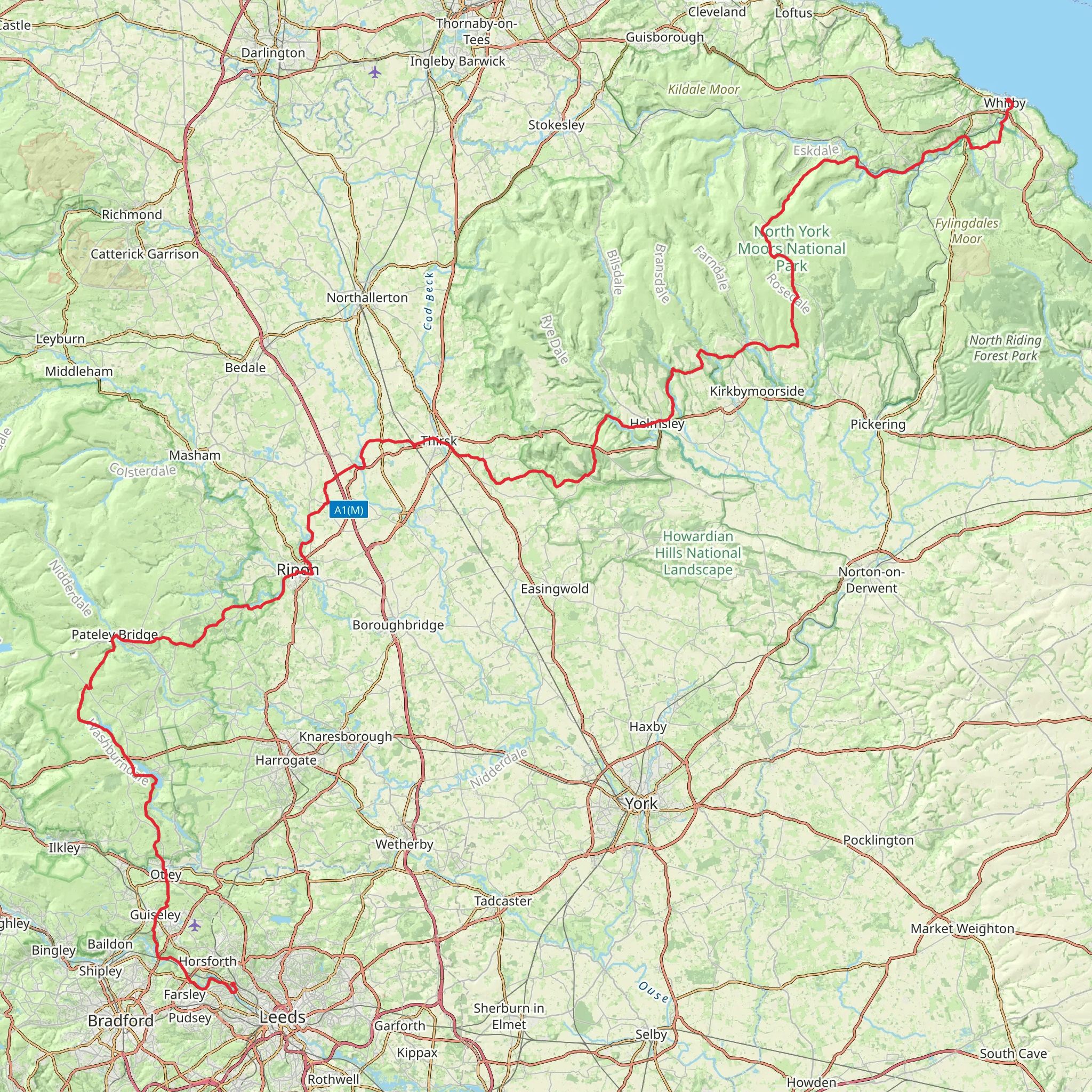 Yorkshire Historical Trail - Whitby to Leeds mobile static map