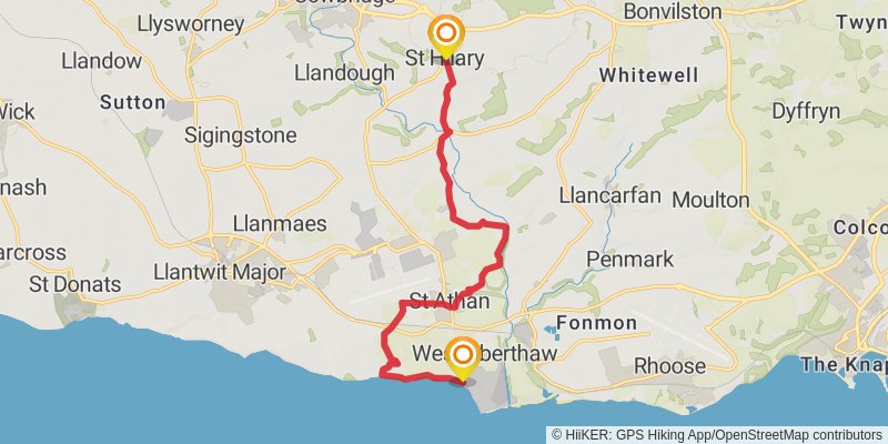 Bryngarw Country Park to St Athan in Glamorgan stage 3 Map