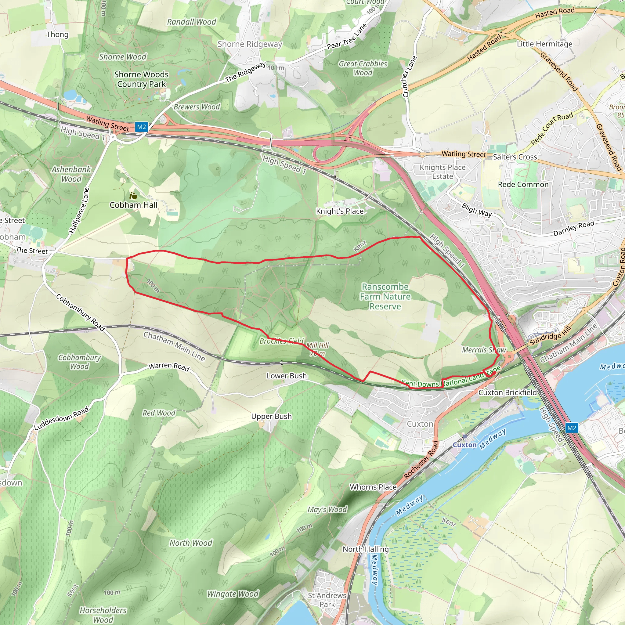 Ranscombe Farm and Great Wood Loop - Cuxton Brickfield mobile static map