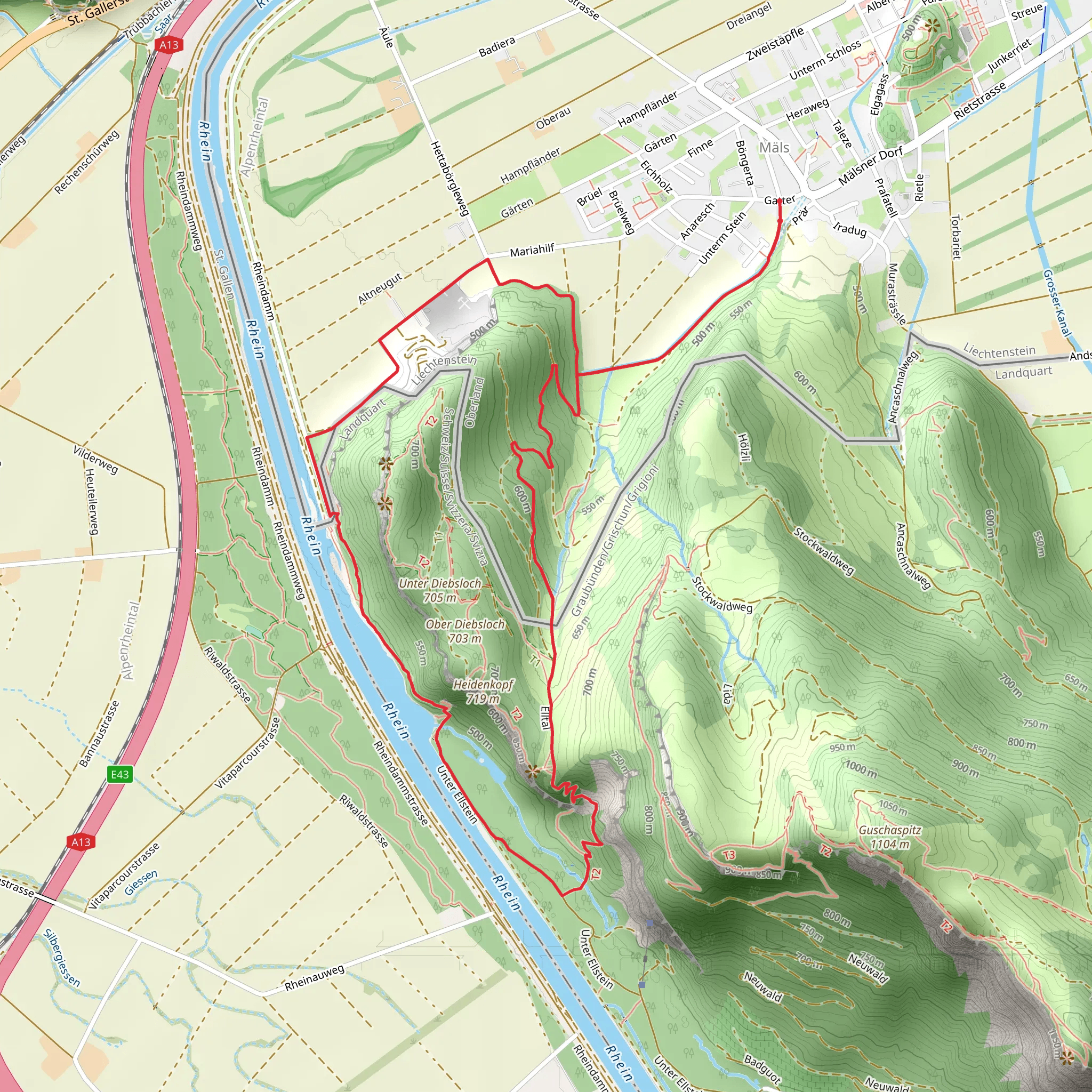 Balzers - Ellhorn Loop Trail mobile static map
