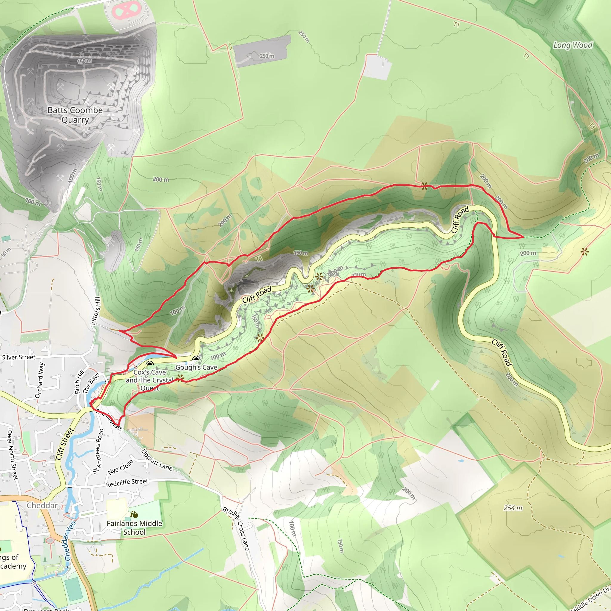 Cheddar Waterfall and Cheddar Gorge and Caves Loop mobile static map