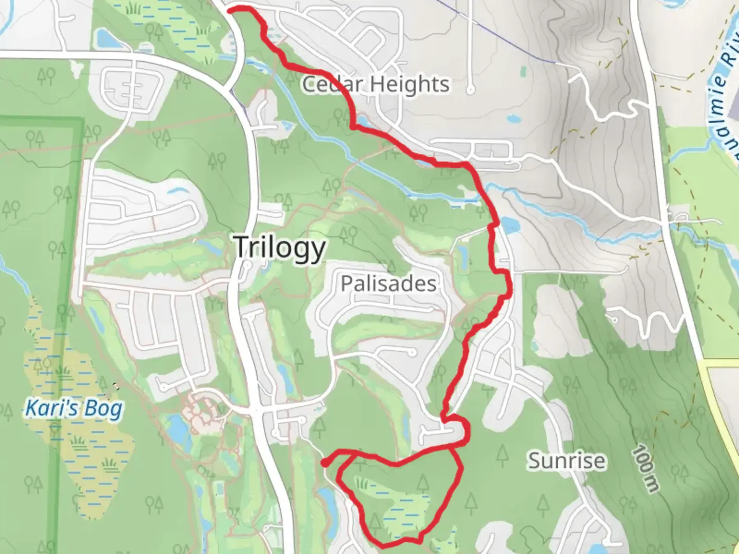 An image depicting the trail Sunrise Loop Trail and Adair Creek Trail and its surrounding area.