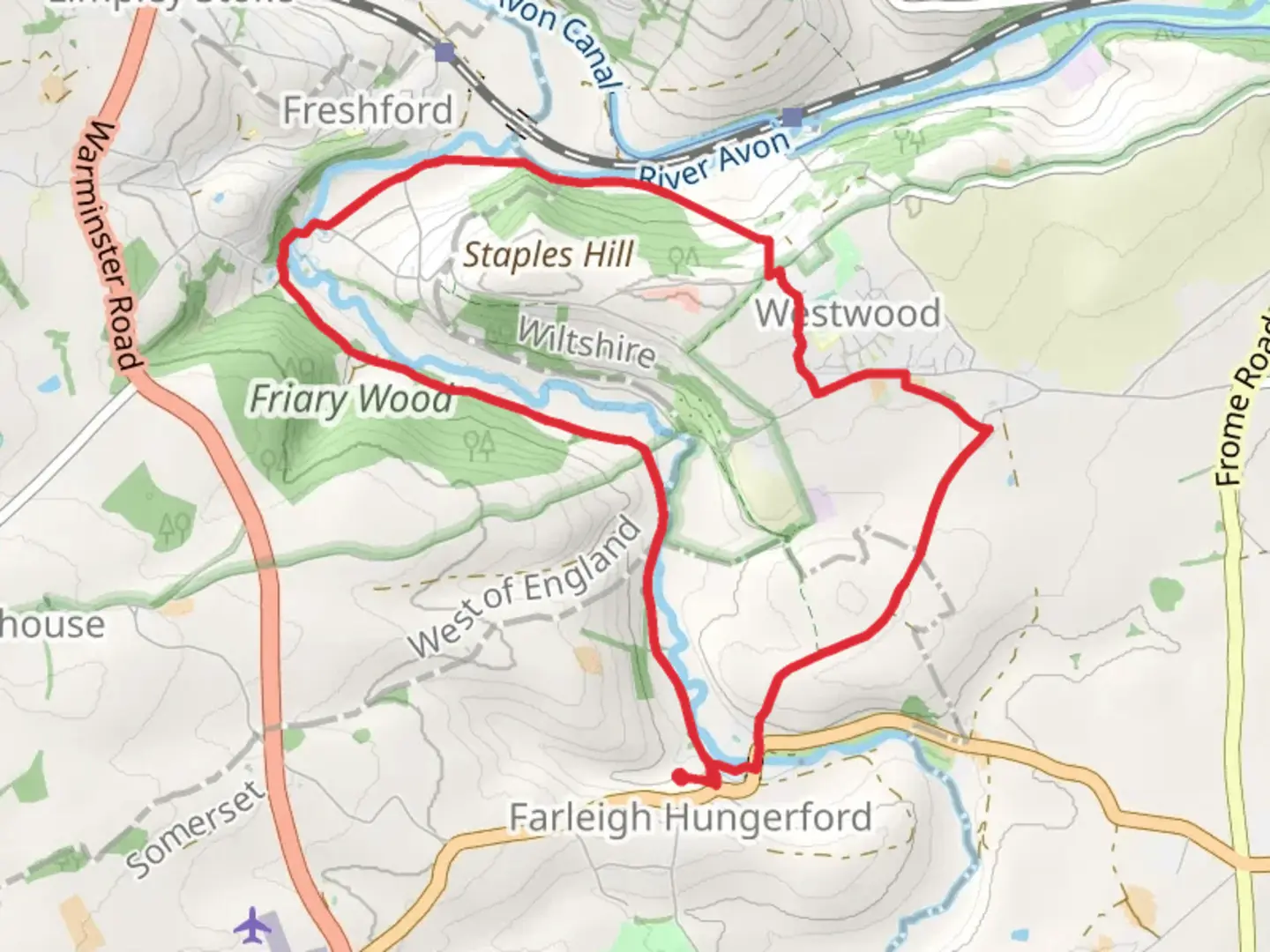 An image depicting the trail Farleigh Hungerford to Sharpstone Loop and its surrounding area.
