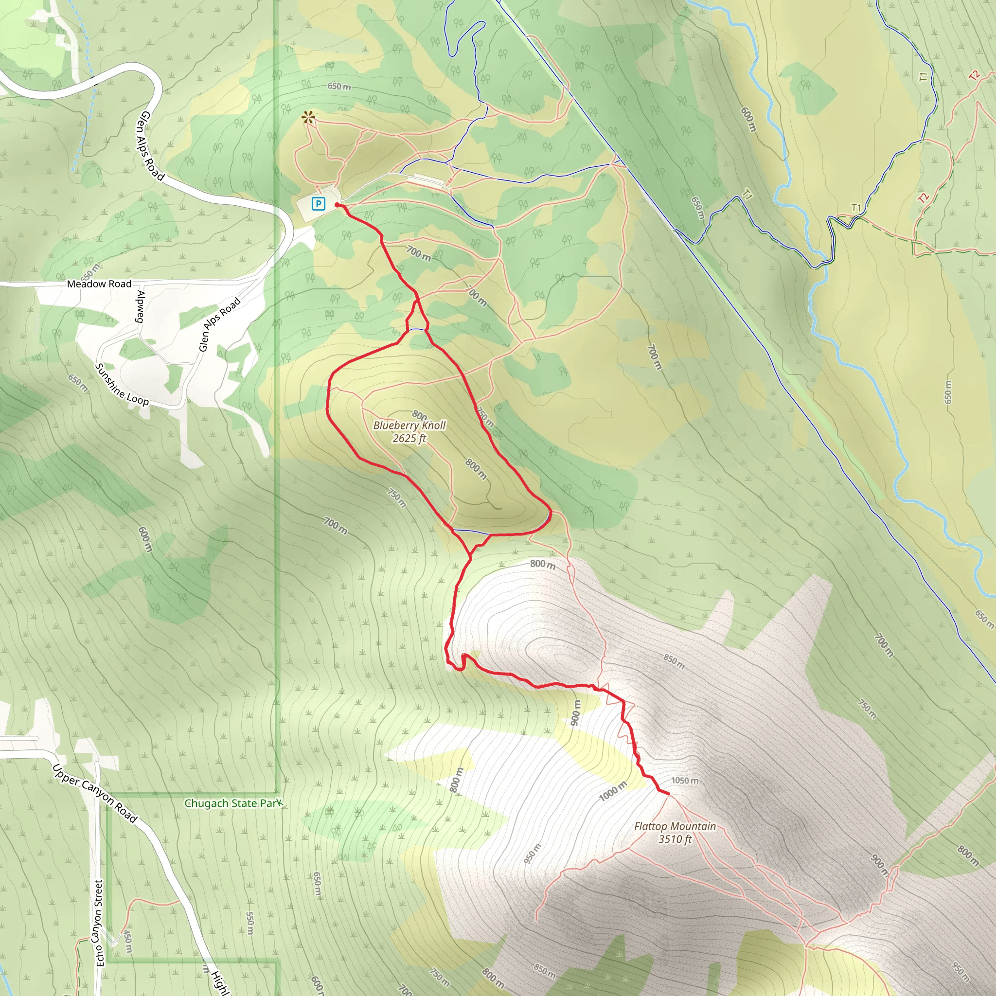 Blueberry Knoll and Flattop Mountain Loop mobile static map