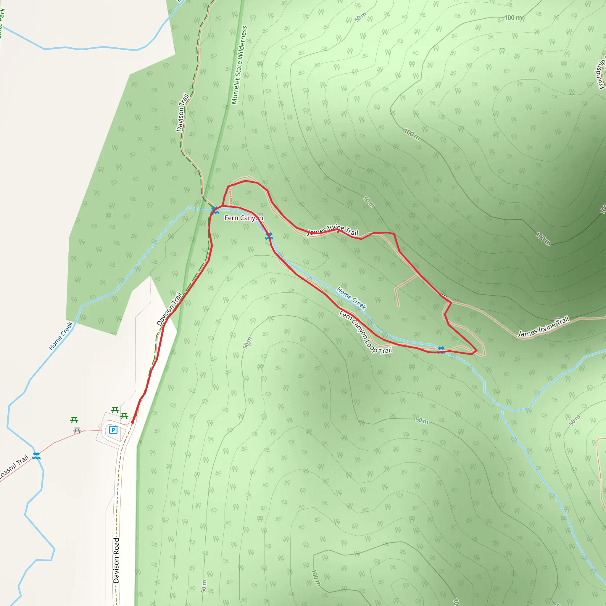 Davison Trail, Fern Canyon Trail and James Irvine Trail Loop mobile static map