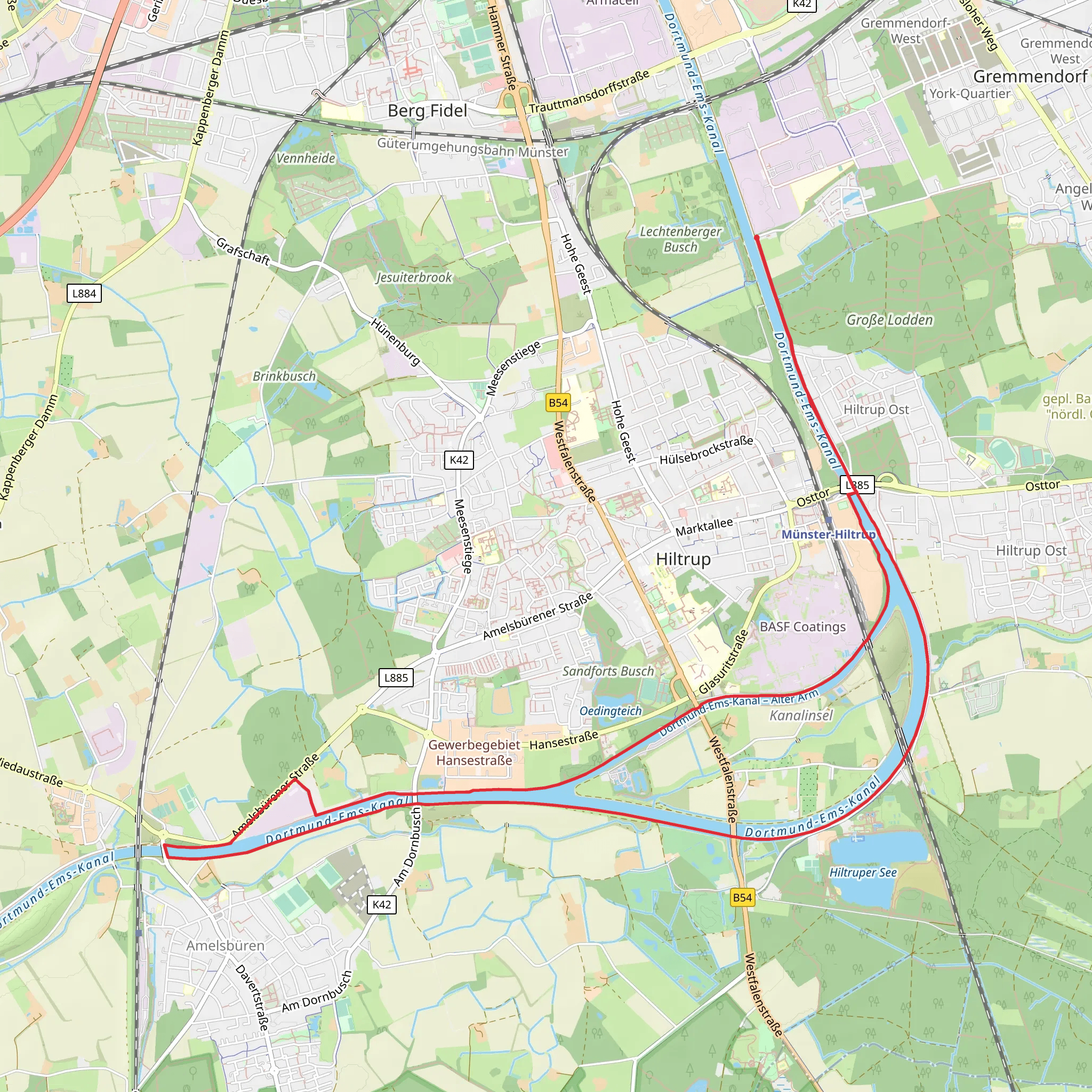 Prinzenbrücke to Inkmann Brücke Loop via Dortmund Ems Kanal mobile static map