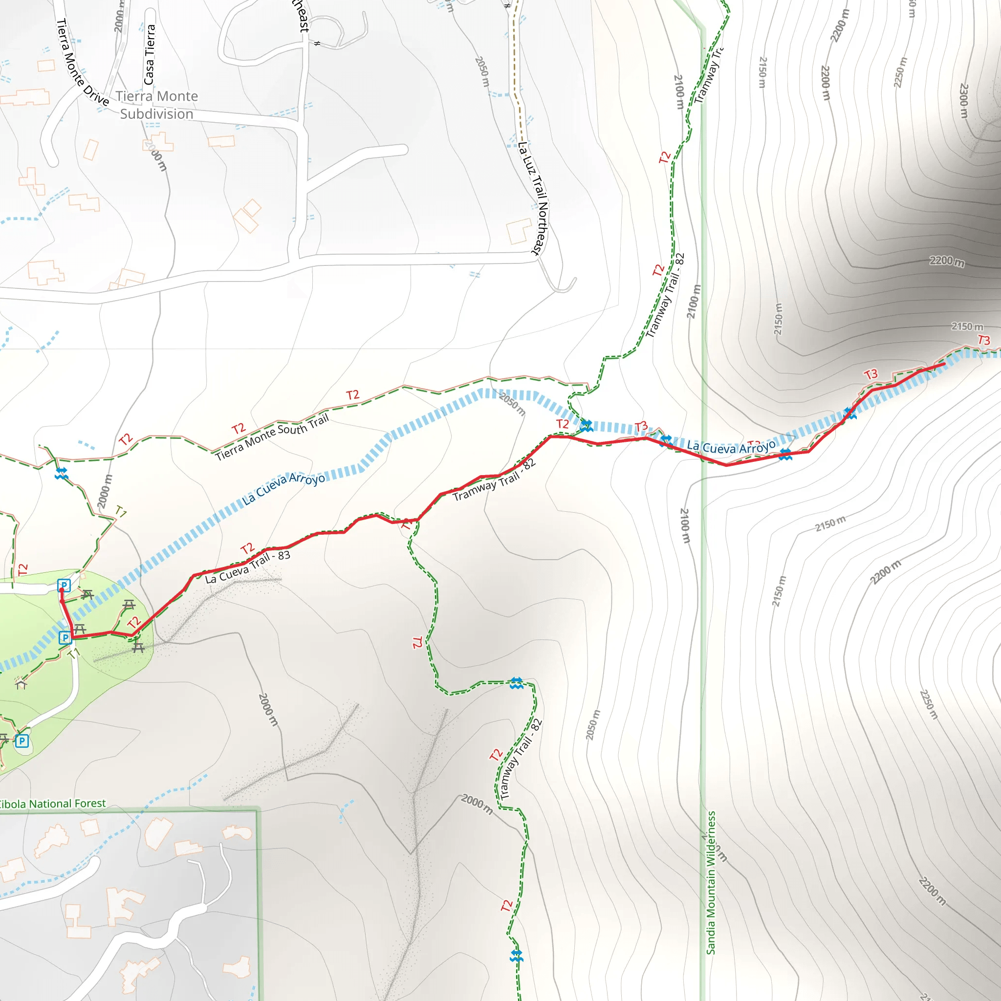 La Cueva Arroyo via La Cueva Trail mobile static map
