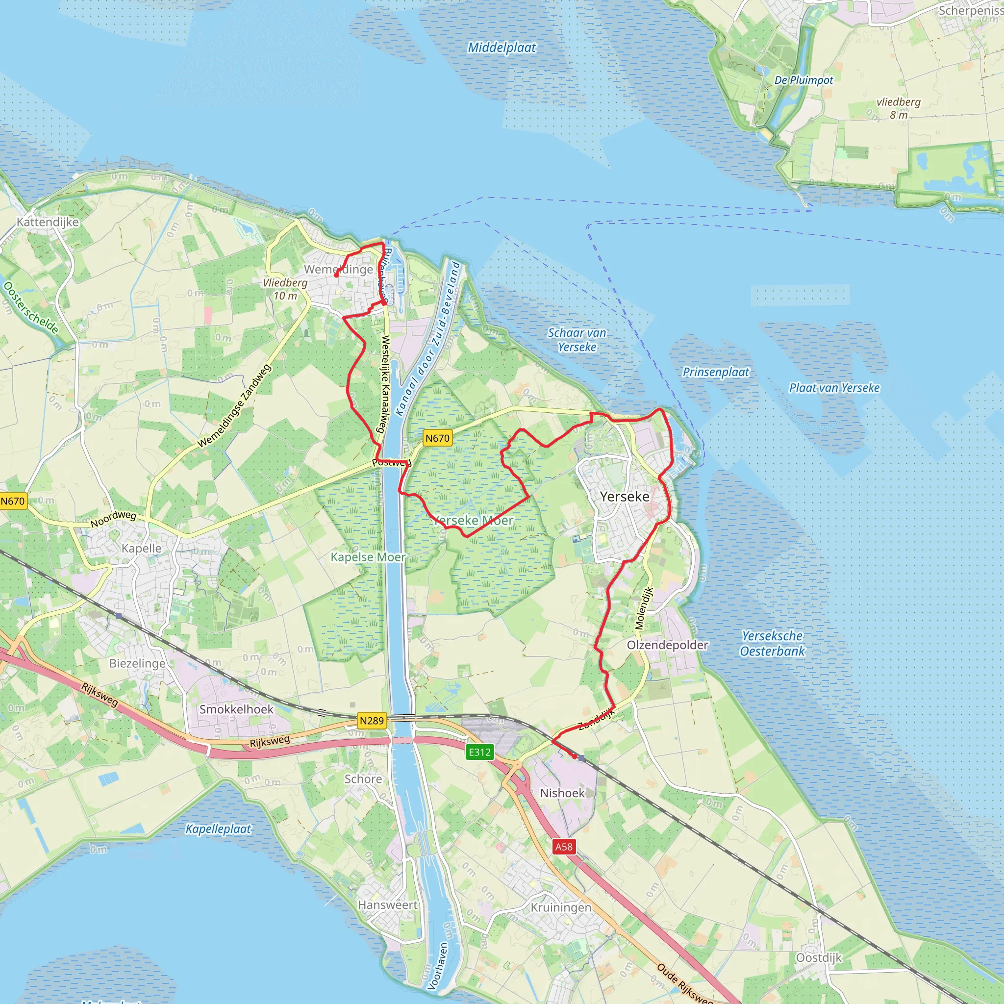 Wemeldinge to Kruiningen Yerseke via De Breede and Oosterschelde mobile static map