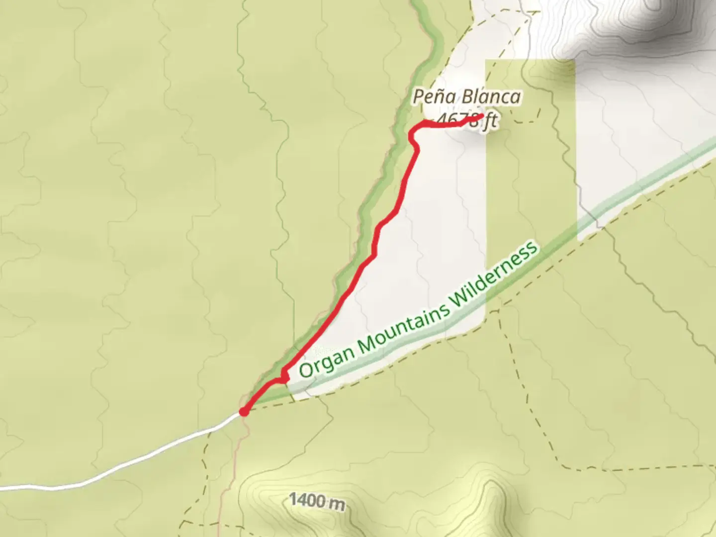An image depicting the trail Peña Blanca Out and Back and its surrounding area.