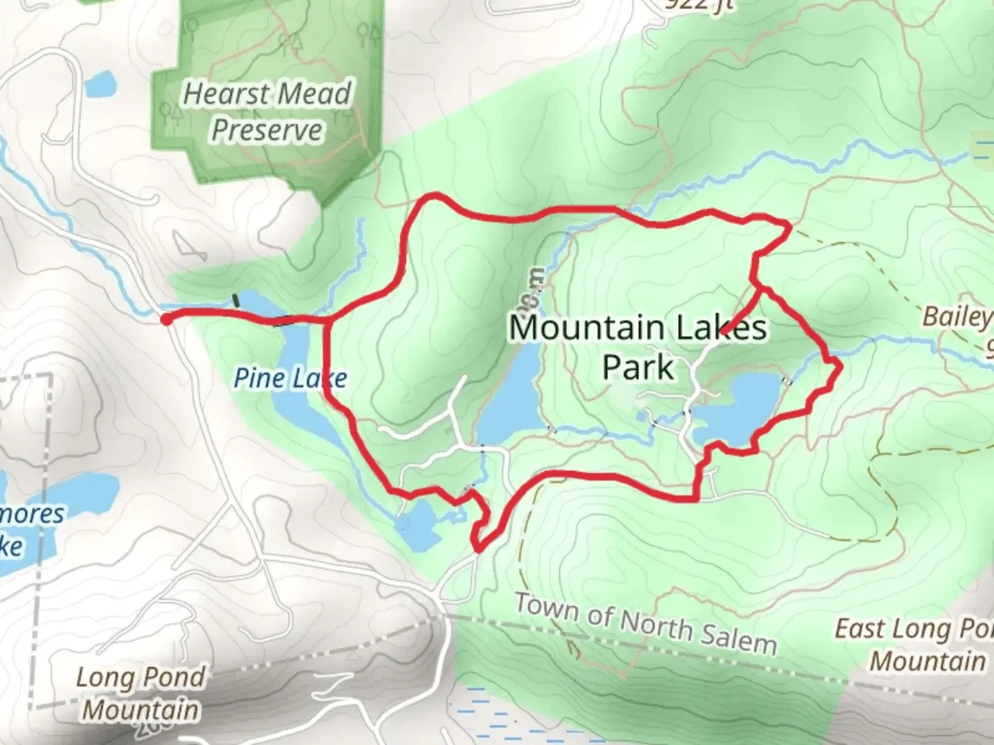 An image depicting the trail Mountain Lakes Park Trail Loop via Connector Trail and its surrounding area.
