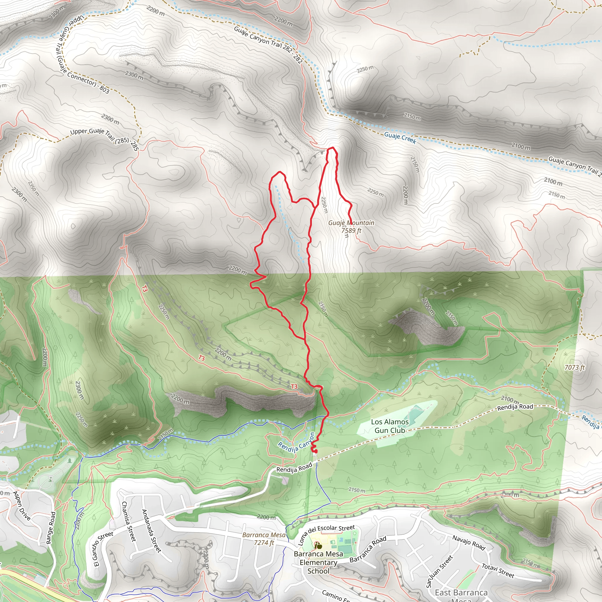 Guaje Mountain via Pajarito Trail and Guaje mountain Trail mobile static map